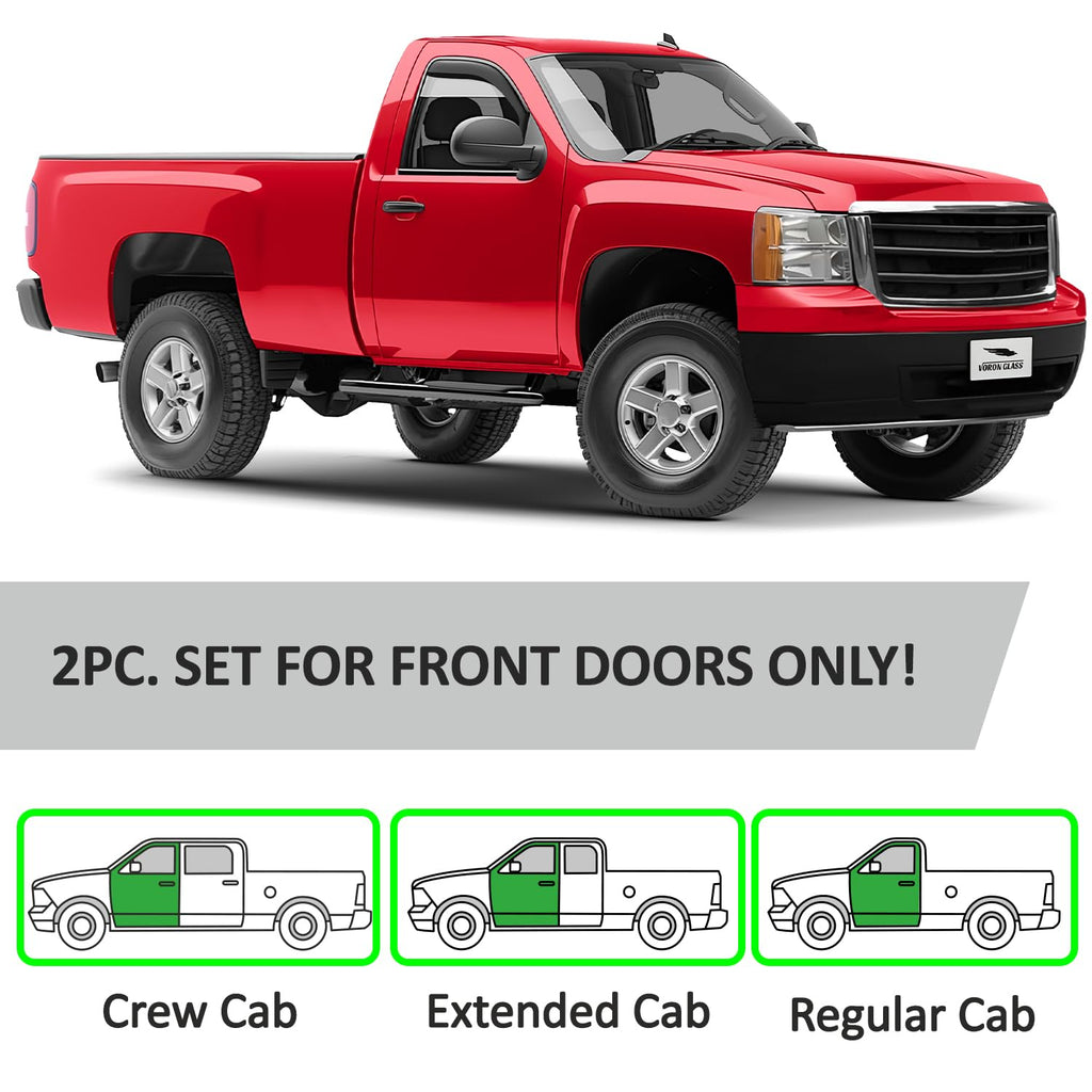 Voron Glass in-Channel Extra Durable Rain Guards for Trucks Chevrolet (Chevy) Silverado/GMC Sierra 2014-2018 Crew Cab, Window Deflectors, Vent Window Visors, 4 Pieces - 220009