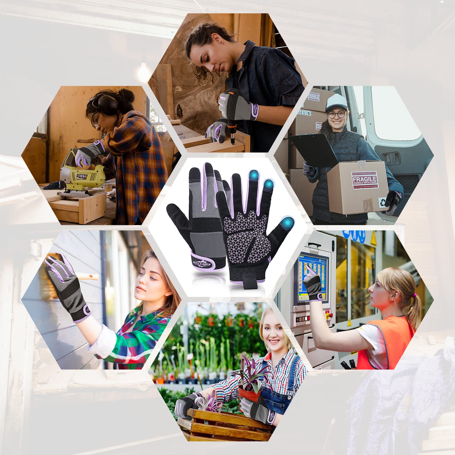 AIGEVTURE Safety Work Gloves Mens & Women, Light Duty Mechanic Gloves Touch Screen, Gardening Work Gloves with Grip,High Dexterity