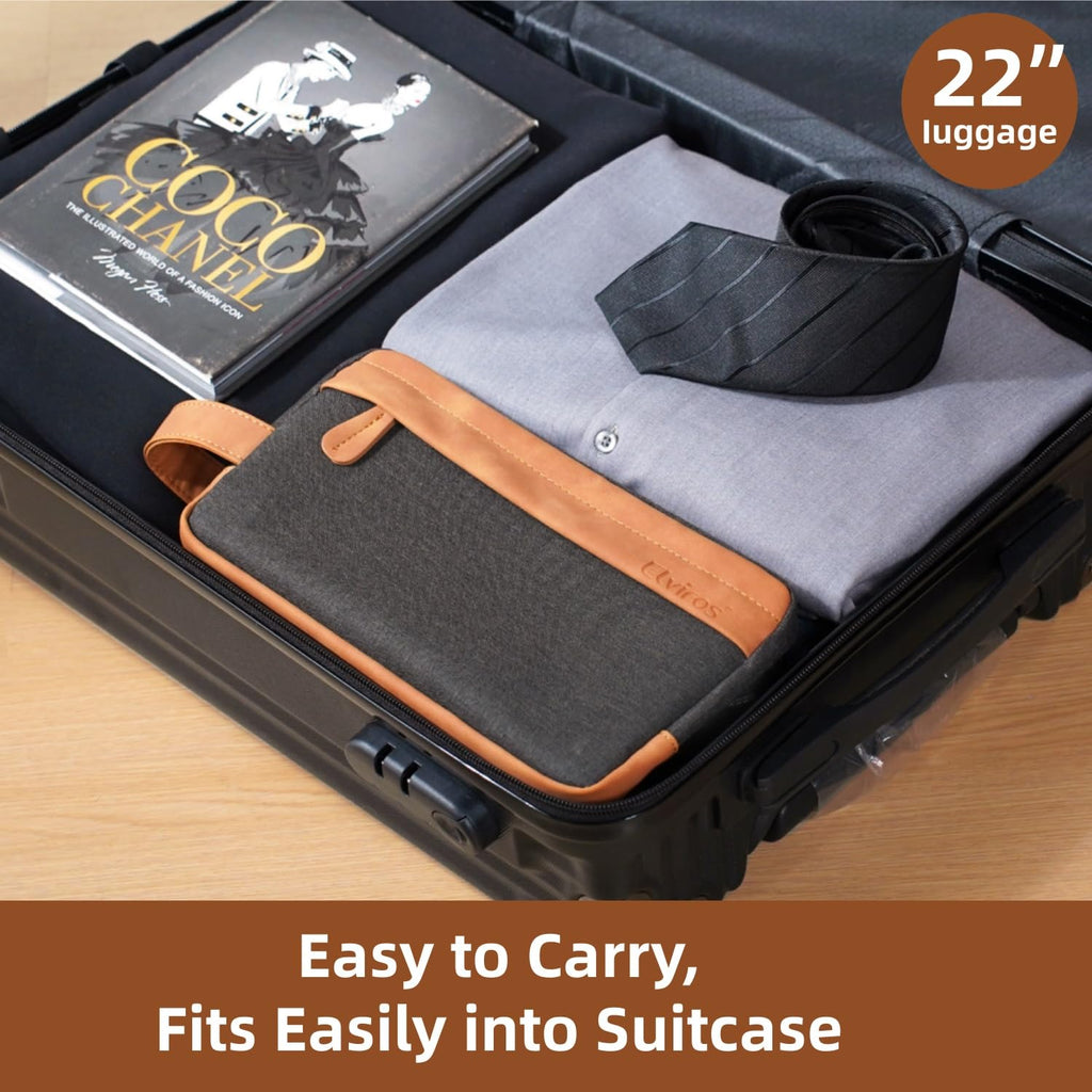 Elviros Travel Toiletry Bag for Men, Shaving Dopp Kit Water-resistant Bathroom Small Toiletries Organizer PU Leather Cosmetic Bags