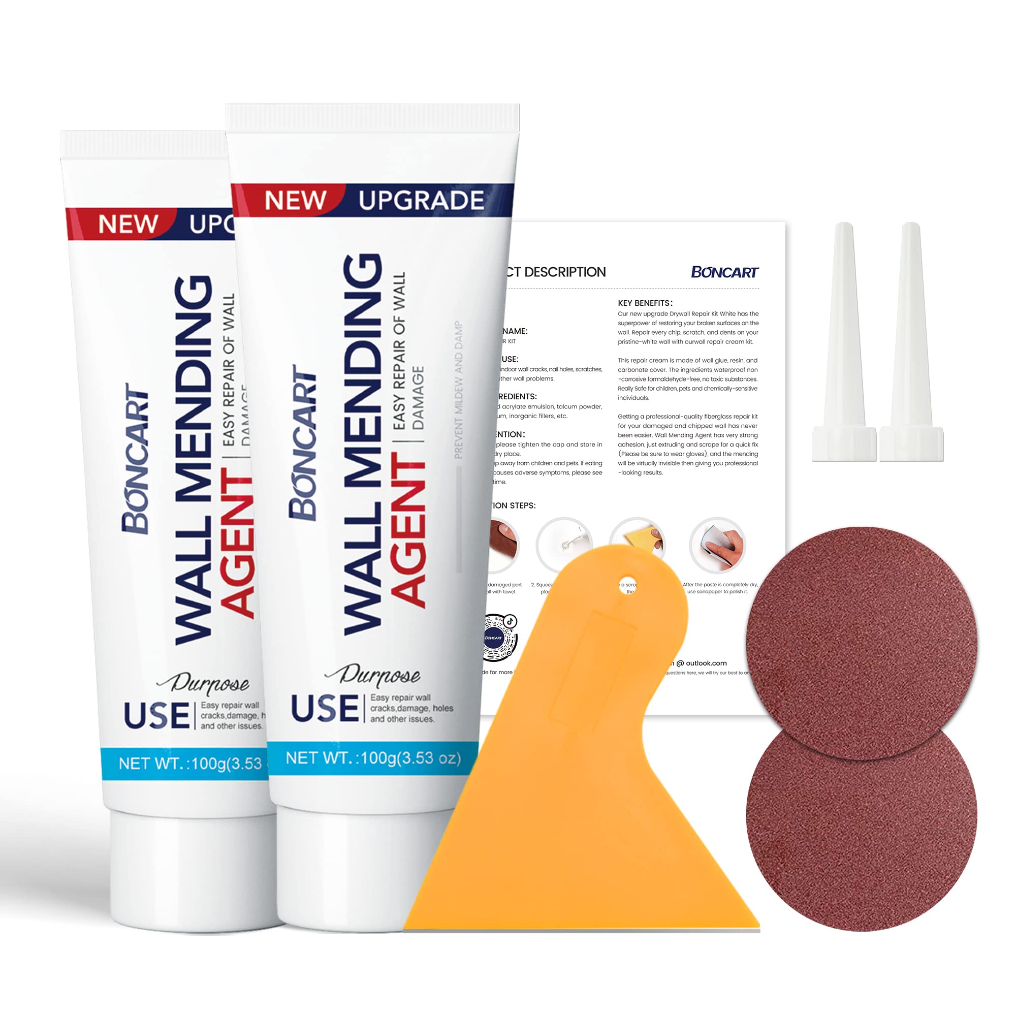 BONCART Spackle Wall Repair Kit,Drywall Repair kit,Wall Mending Agent Putty with Scraper,Plaster Wall Repair Paste for Wall Crack/Nail Hole/Graffiti,Wall Surface