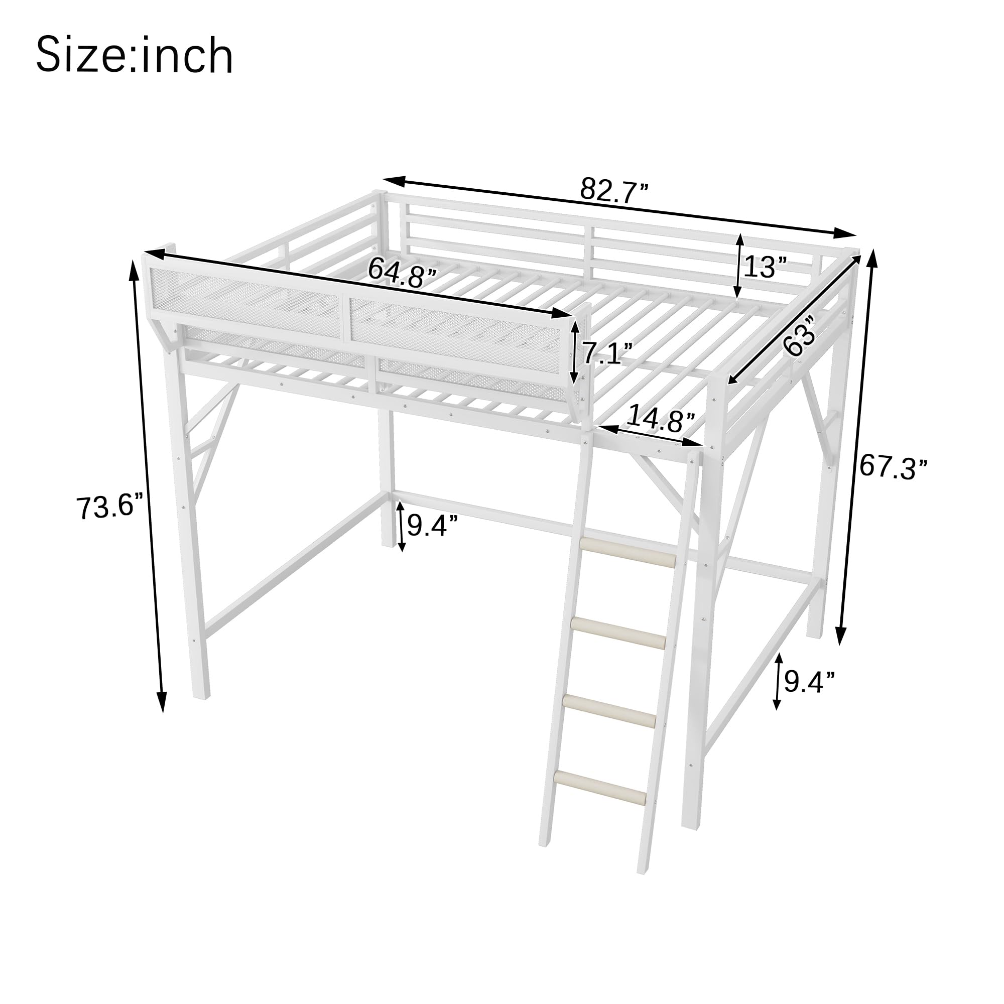 Mirightone Full Size Loft Bed with Stairs, Metal Loft Beds, High Loft Bed Frame with Storage Shelves, Lofted Full Bed with Wardrobe for Kids and Teens, No Box Spring Needed (Black)