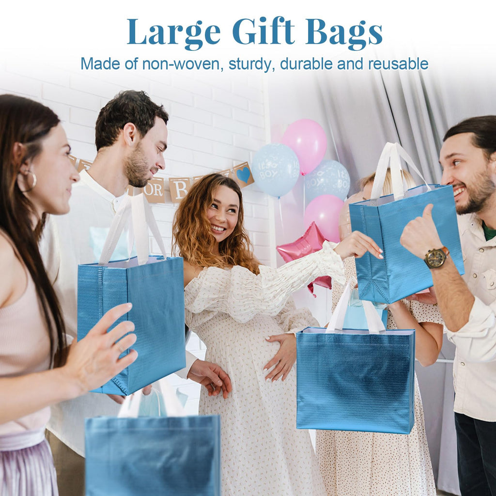 Eccliy 80 Pcs Reusable Gift Bags Set Glossy Grocery Gift Tote Bag with Hadnle for Wedding, Father's Day, Graduation, Summer Event (10 x 8 x 4.7 Inch,Black)