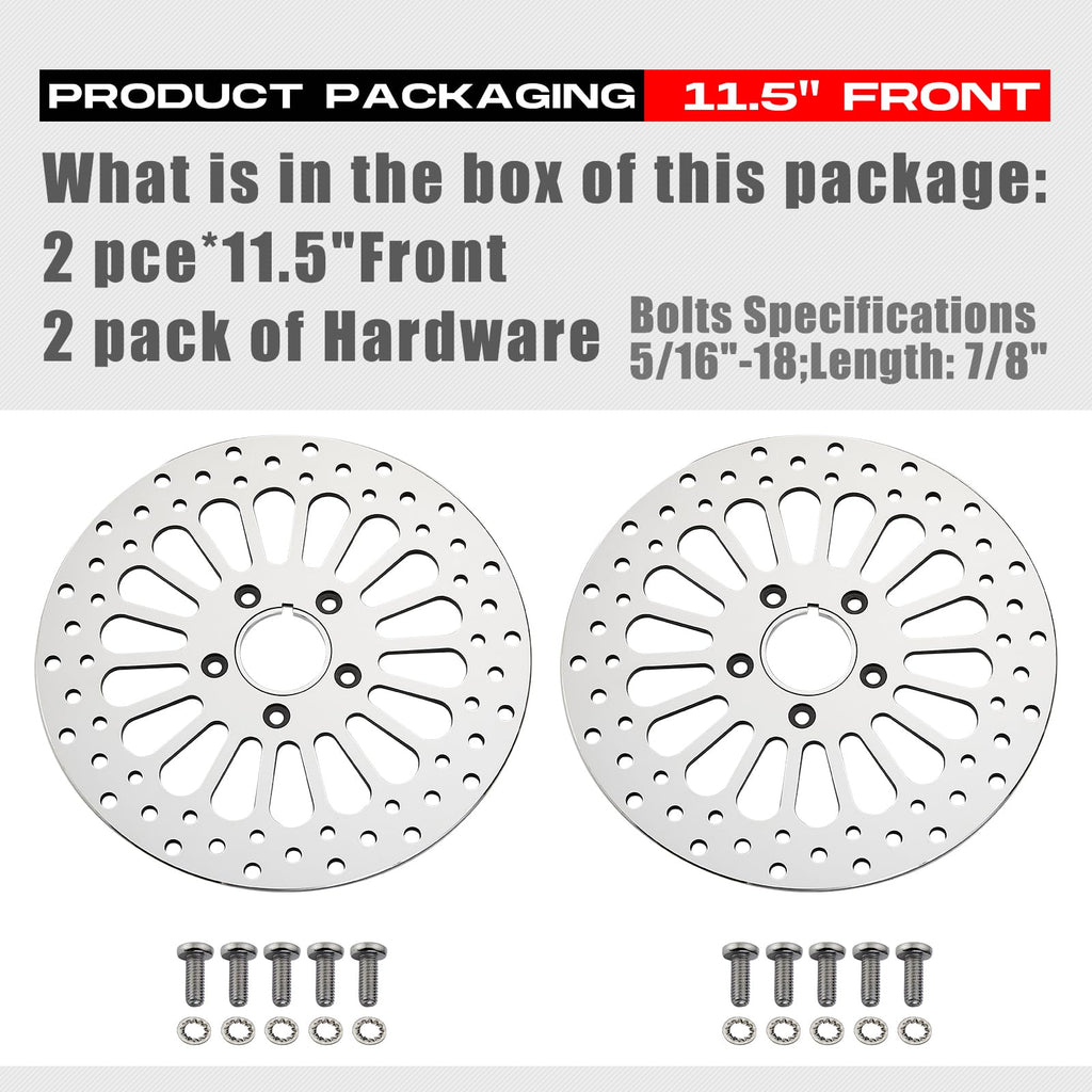 1 Piece Front Rotor and 1 Piece Rear Rotor 11.5'' set for Harley Davidson Touring Softail Sportster Dyna Early Super Glide Motorcycle,Heat Dissipation Mirror-Polished Stainless Steel Rotors