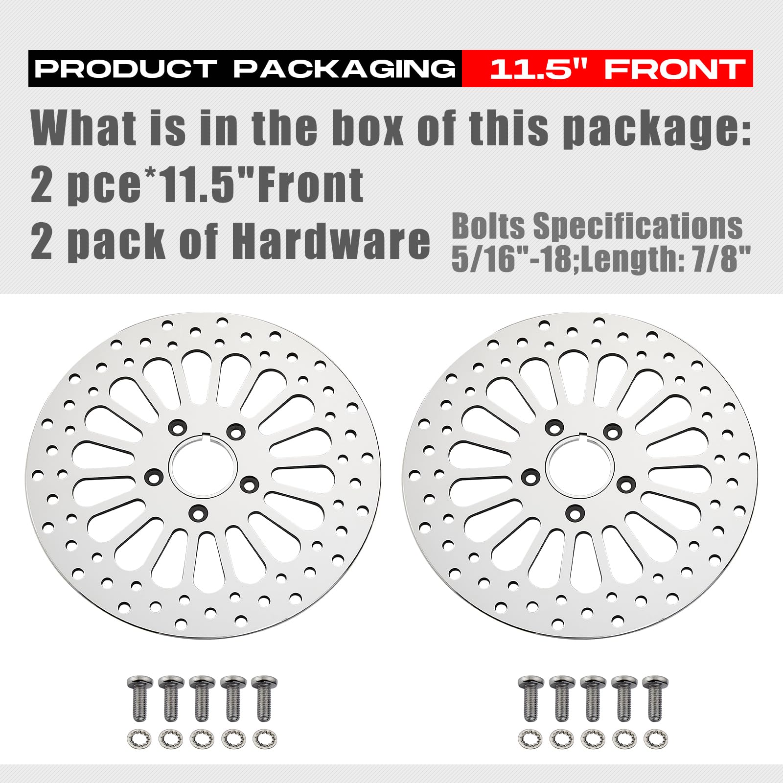 1 Piece Front Rotor and 1 Piece Rear Rotor 11.5'' set for Harley Davidson Touring Softail Sportster Dyna Early Super Glide Motorcycle,Heat Dissipation Mirror-Polished Stainless Steel Rotors