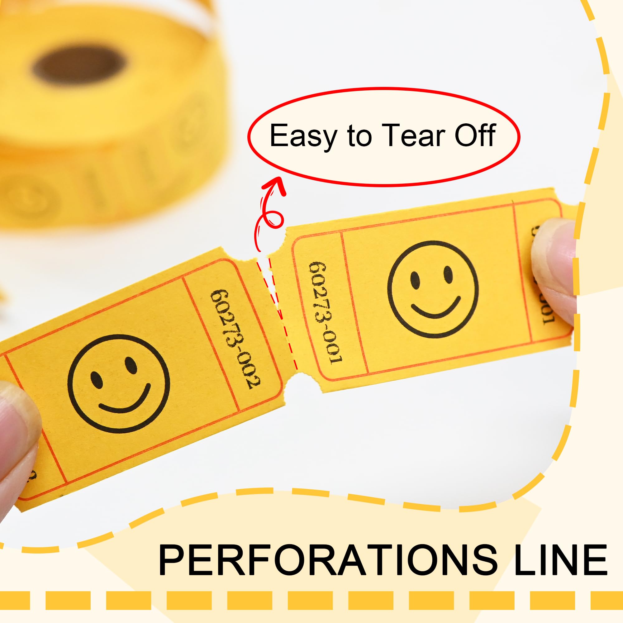 L LIKED 500 Raffle Tickets, Smile,Bule(6 Color Selection), Single Roll, Ticket for Events, Entry, Class Reward, Raffle & Prizes