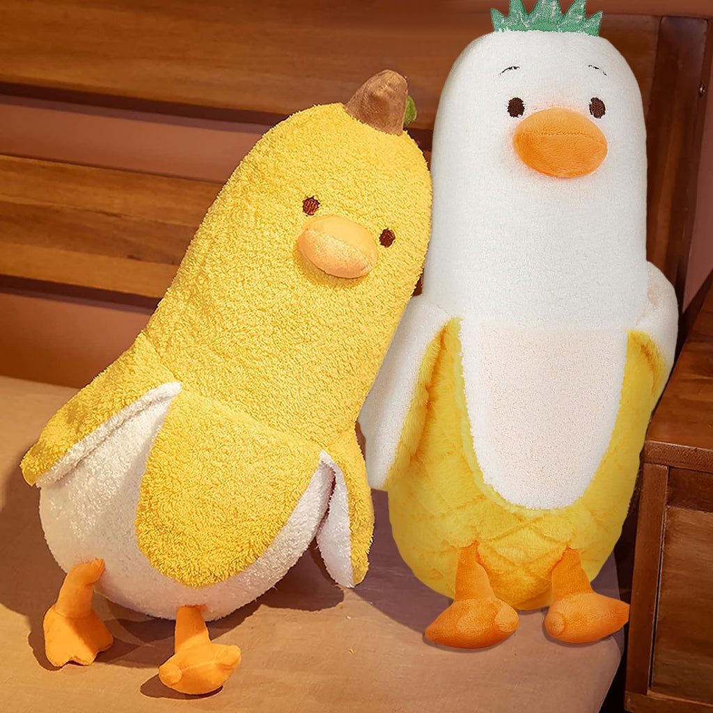PEACH CAT Cute Banana Duck Stuffed Animal Long Banana Chef Duck Plush Pillow for Girls and Boys White 12"