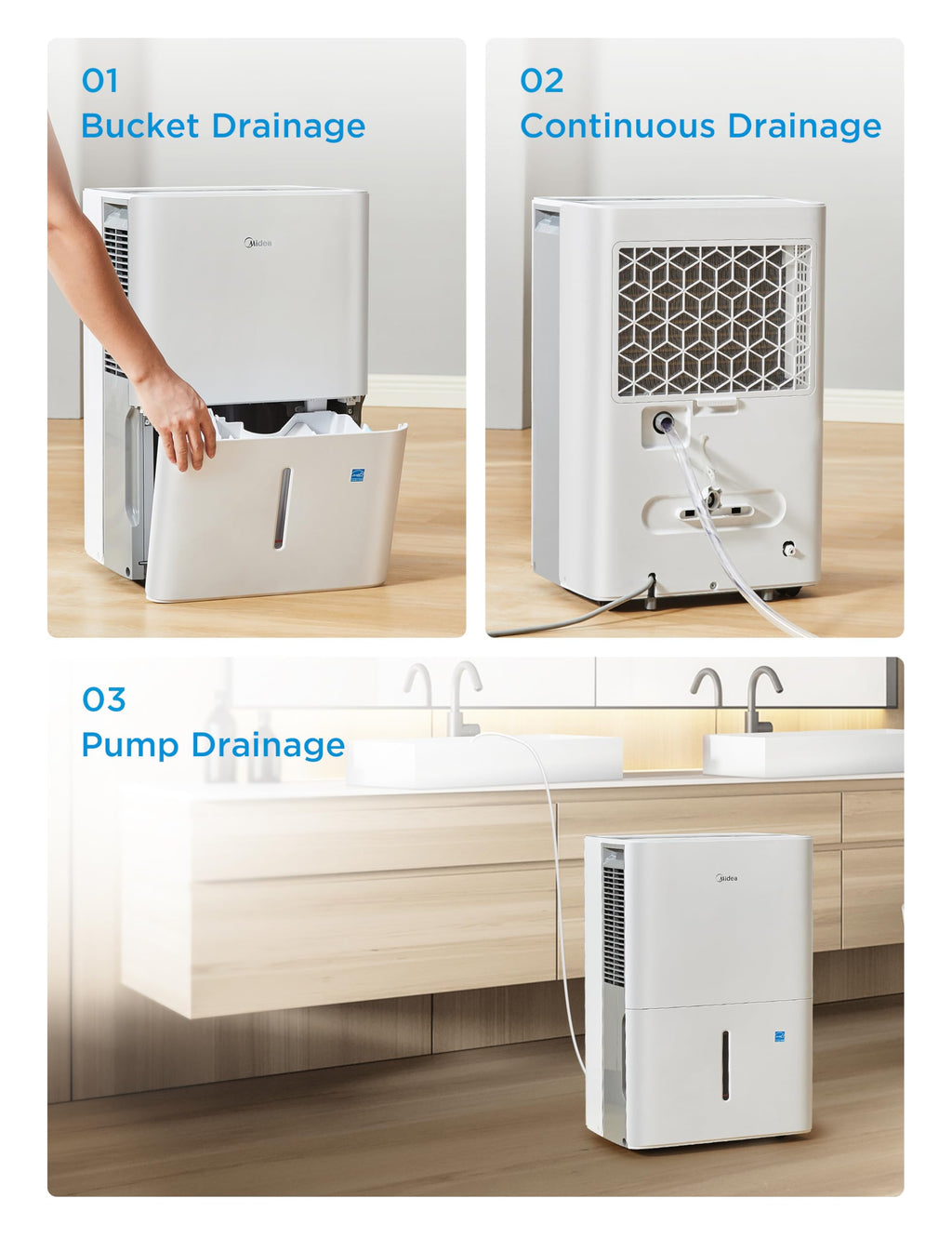 Midea 4,500 Sq. Ft. Energy Star Certified Dehumidifier with Pump Included Wi-Fi Enabled 50 Pint 2025 DOE - Ideal for Basements, Large & Medium Sized Rooms, and Bathrooms