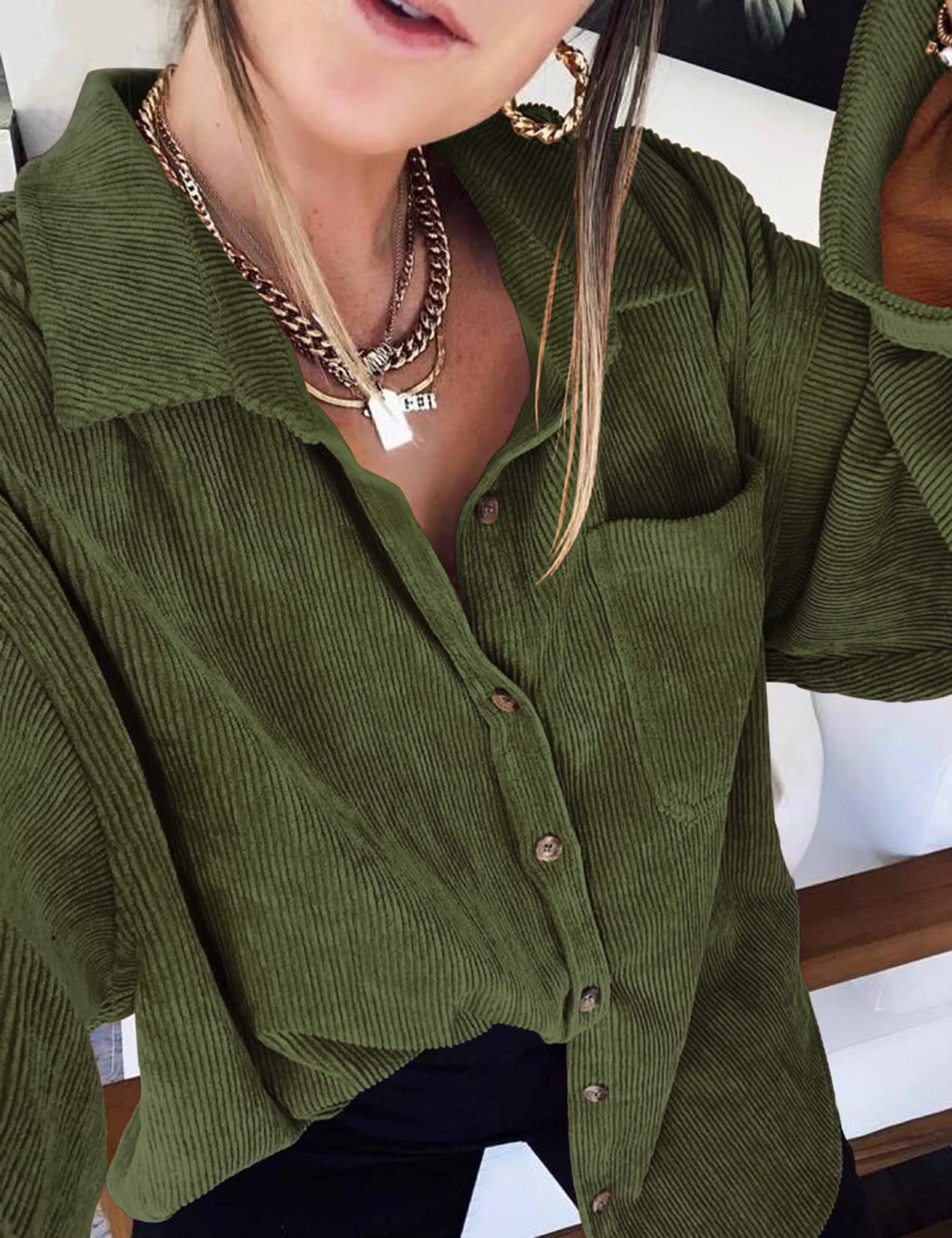 Saslax Women's Corduroy Shirt Shacket Jacket