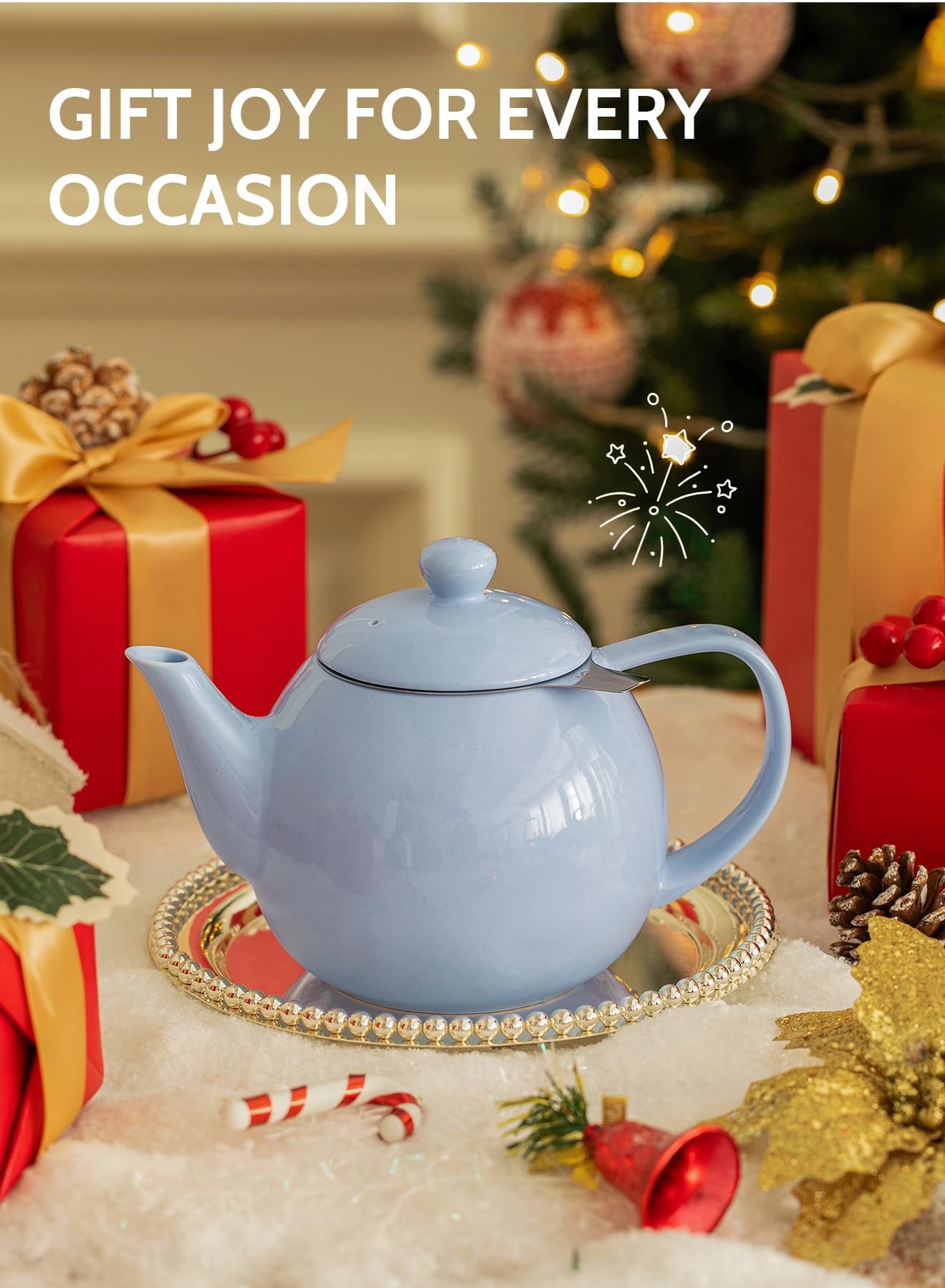 Sweese Porcelain Teapot 27 oz with Infuser for Loose Leaf Tea, Bluish Grey