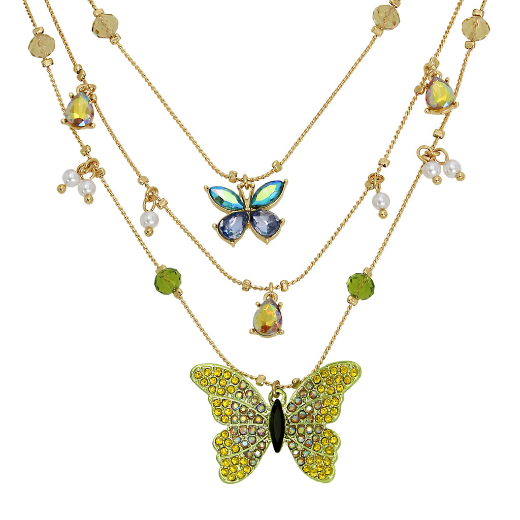 Betsey Johnson Womens Butterfly Charms Layered Necklace