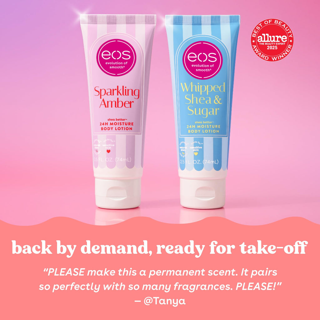 eos 24H Moisture Travel Body Lotion- Fresh & Cozy, Travel Size Essential, Toiletries, Mini Body Lotion, 2.5 fl oz