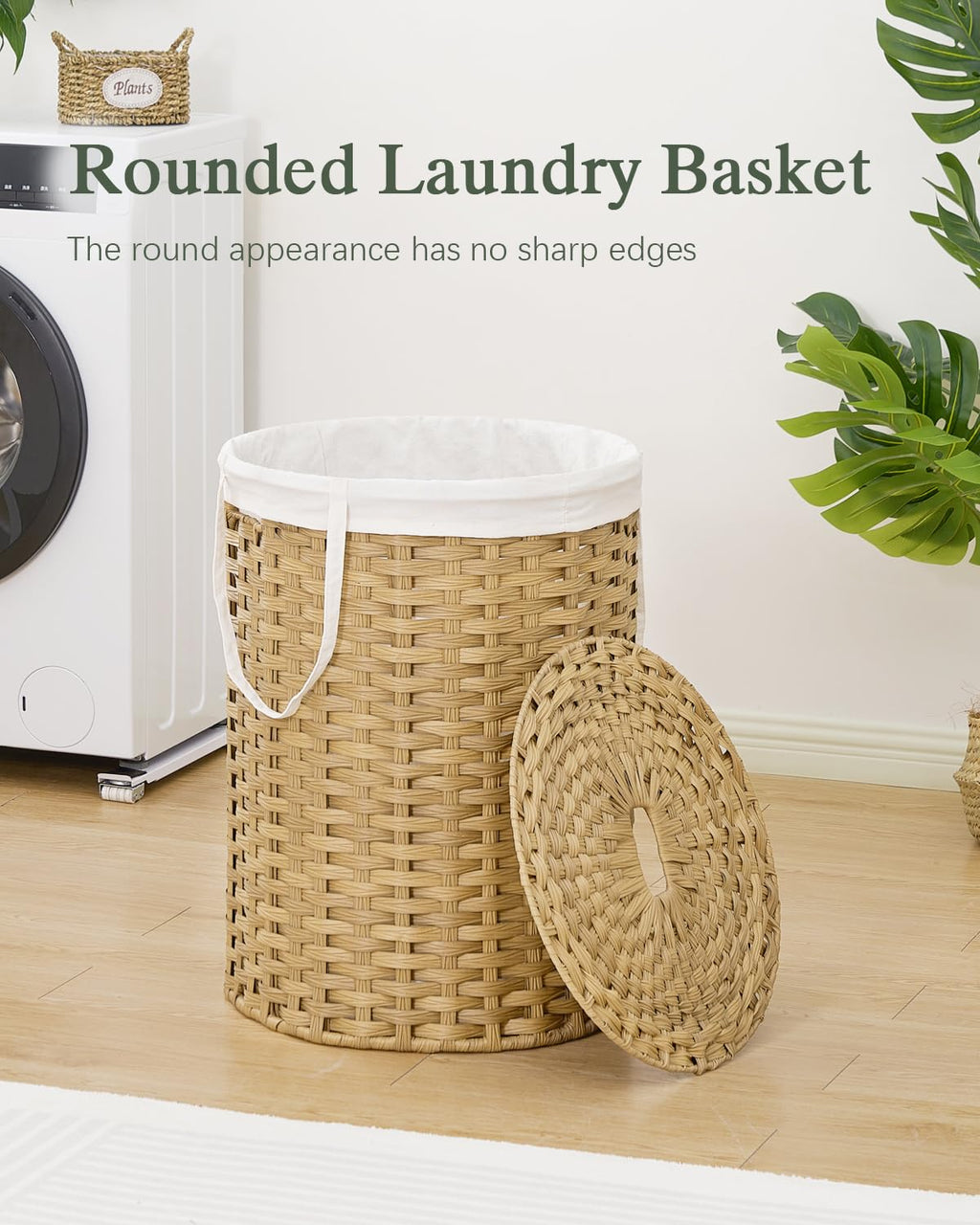 SETVSON Laundry Hamper with Lid Laundry Basket with Lid 19.0 Gal (72 L) Round Wicker Laundry Basket Handwoven Rattan Basket with Lid Removable Bag 2 Mesh Bags Handles for Living Room Bathroom Black