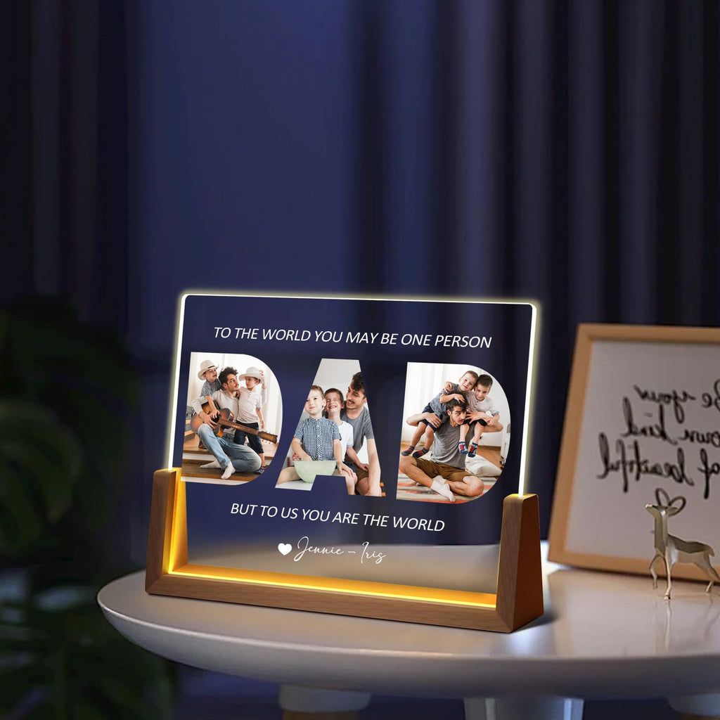 Personalized Fathers Day Birthday Gifts For Daddy Dad From Daughter Son Wife, Custom Acrylic Plaque Light Up Picture Frame, Customized Dad Gifts For Husband Men Papa Fathers Day Christmas