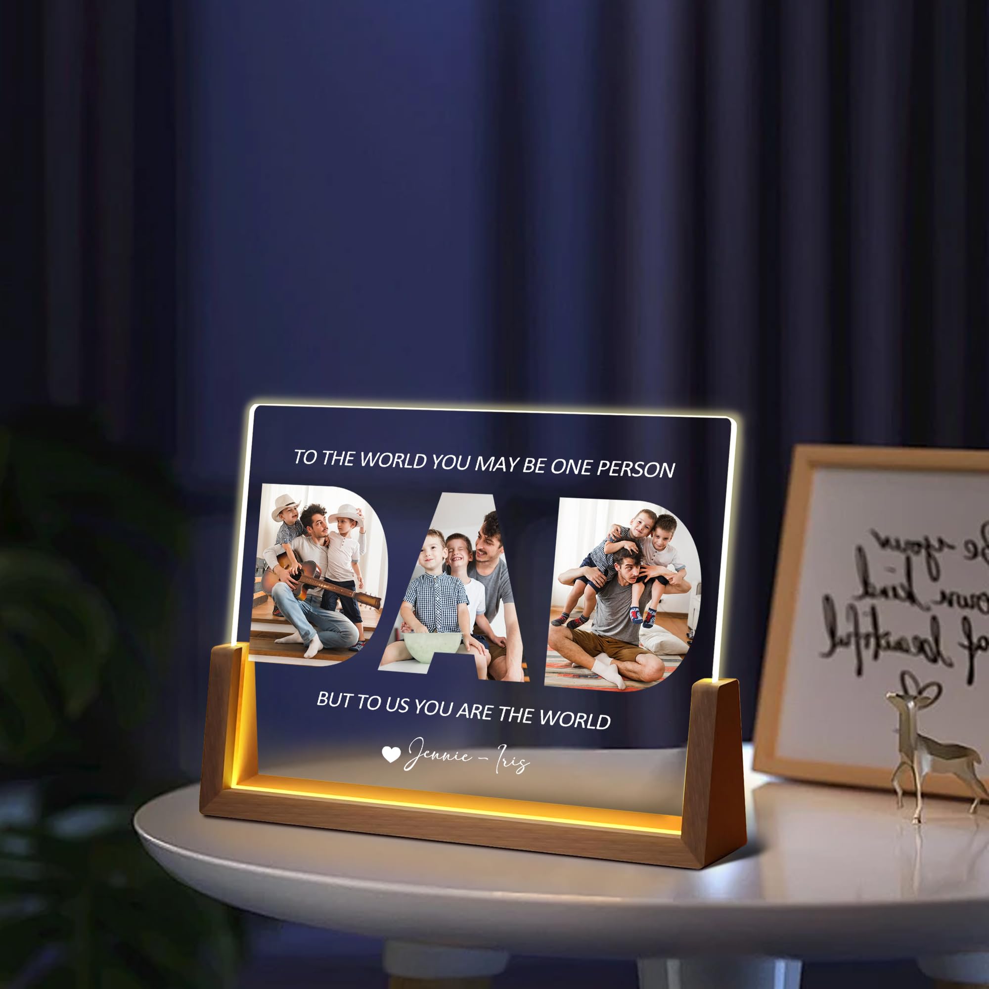Personalized Fathers Day Birthday Gifts For Daddy Dad From Daughter Son Wife, Custom Acrylic Plaque Light Up Picture Frame, Customized Dad Gifts For Husband Men Papa Fathers Day Christmas