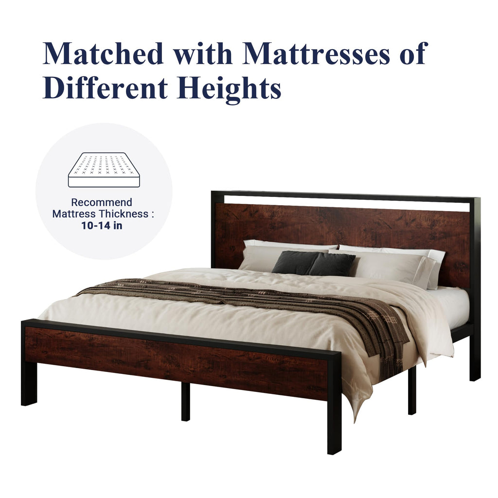 Allewie Twin Size Platform Bed Frame with Wooden Headboard and Footboard, Heavy Duty Metal Slats Support, No Box Spring Needed, Under-Bed Storage, Noise Free, Easy Assembly, Black Oak
