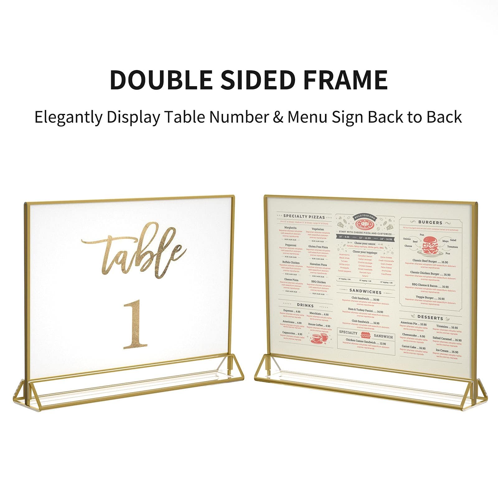 NIUBEE 6Pack 6 x 4 Horizontal Clear Acrylic Sign Holder with Gold Borders, Double Sided Table Menu Stands Picture Frames for Wedding Table Numbers, Restaurant Signs, Photos and Art Display