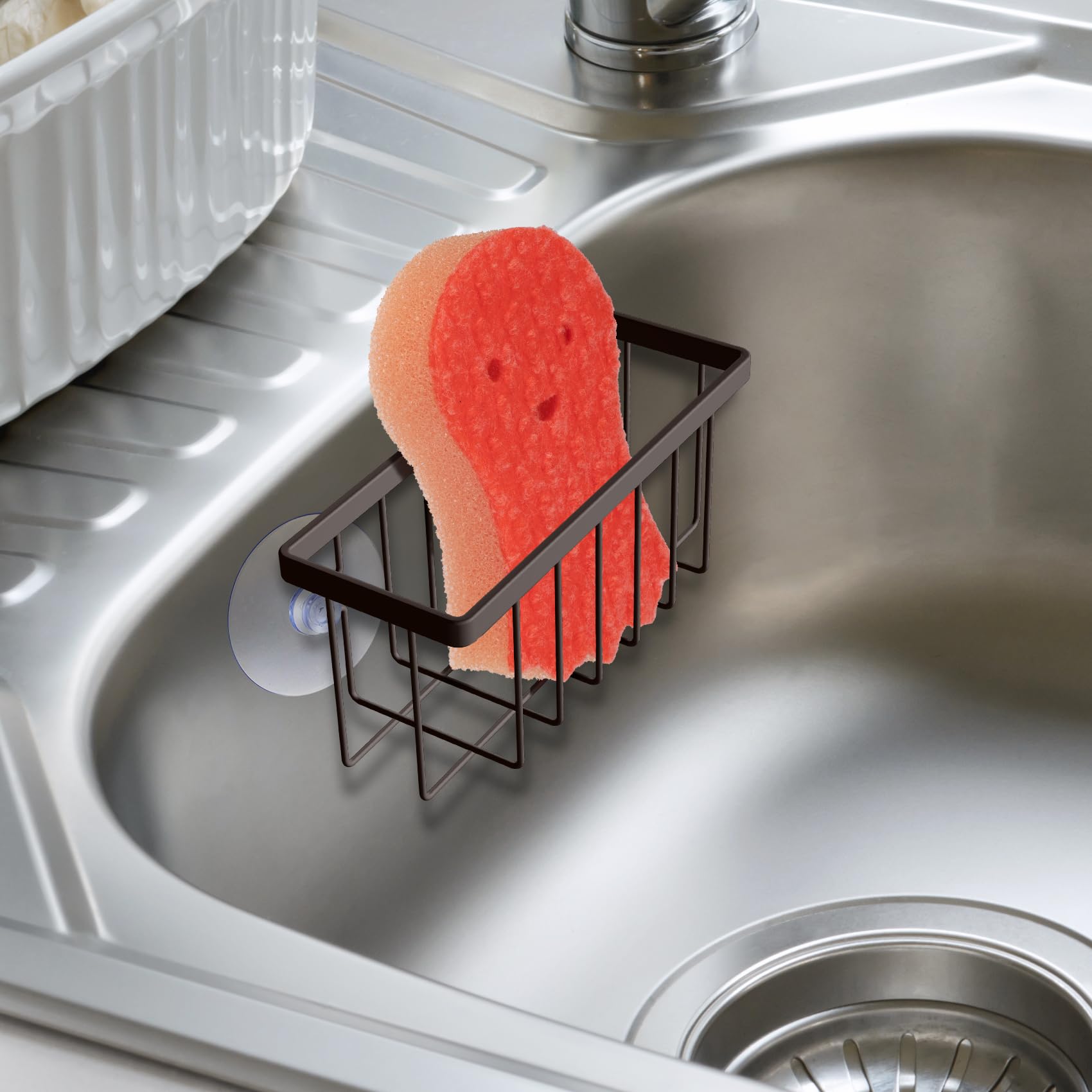 HLOOL Kitchen Sink Sponge Holder, Kitchen Sink Caddy, Sponge Holder for Kitchen Sink Suction, Dish Soap Holder (Black)
