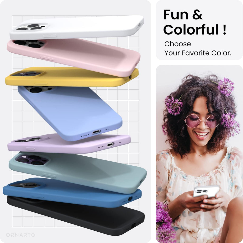 ORNARTO Compatible with iPhone 14 Pro Case 6.1, Slim Liquid Silicone 3 Layers Full Covered Soft Gel Rubber Phone Case Protective Cover with Microfiber Lining 6.1 inch-Baby Blue