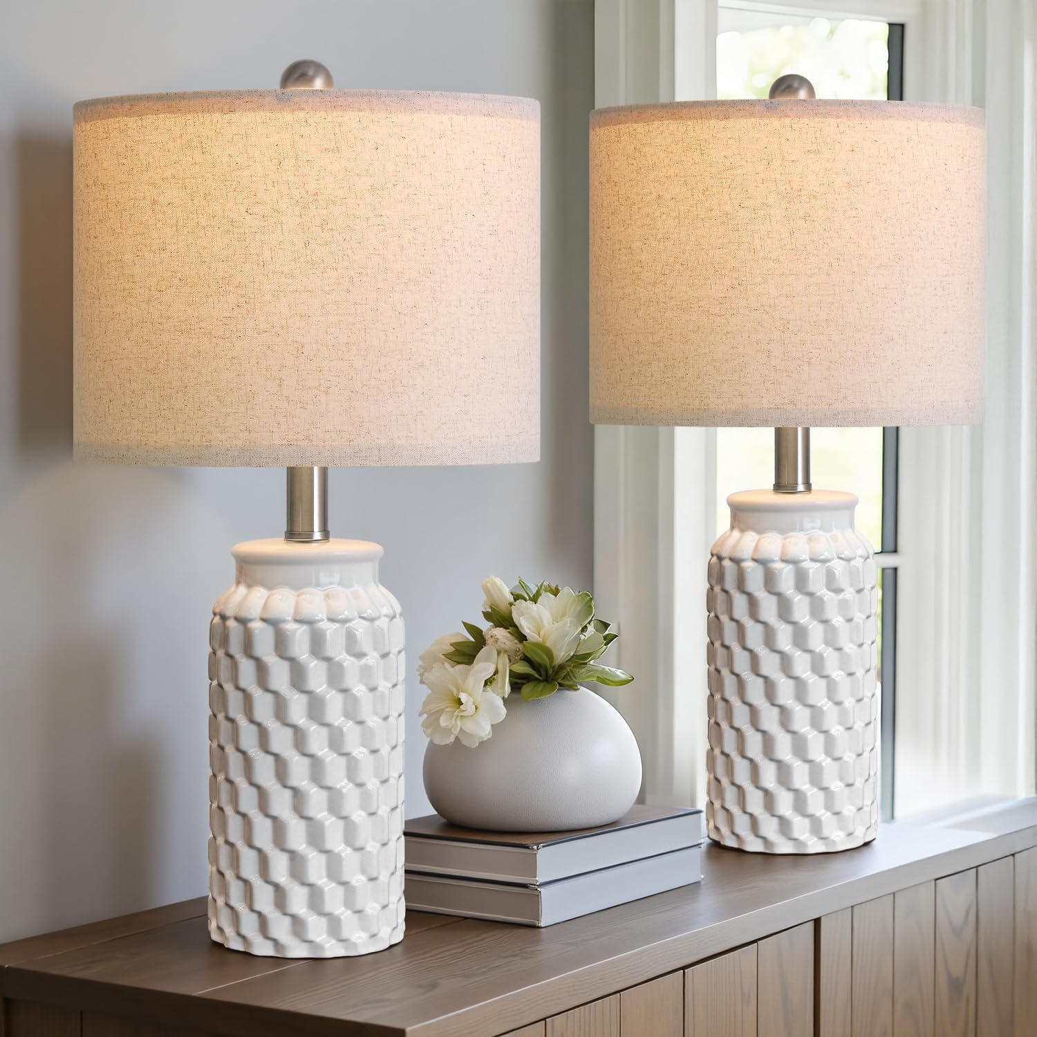 USumkky 20.5" Gold Modern Ceramic Bedside Lamp Set of 2 for Bedroom Decor Farmhouse Table Lamp for Living Room Office Dorm
