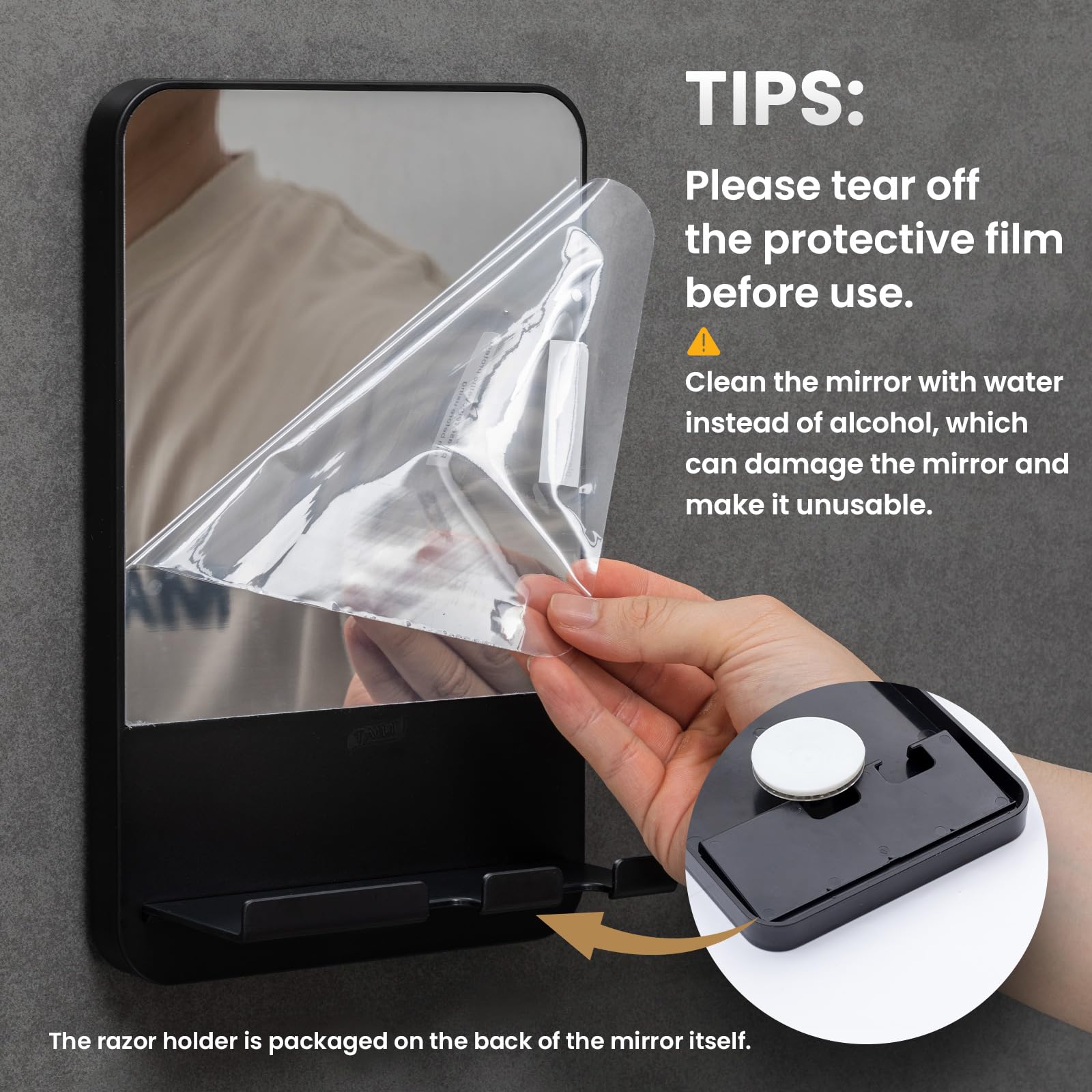 TAILI Shower Mirror Fogless for Shaving | Shower Mirror Fogless, Shaving Mirrors, Suction Cup, Removable & Reusable, Razor Holder Storage, Bathroom Accessories K9