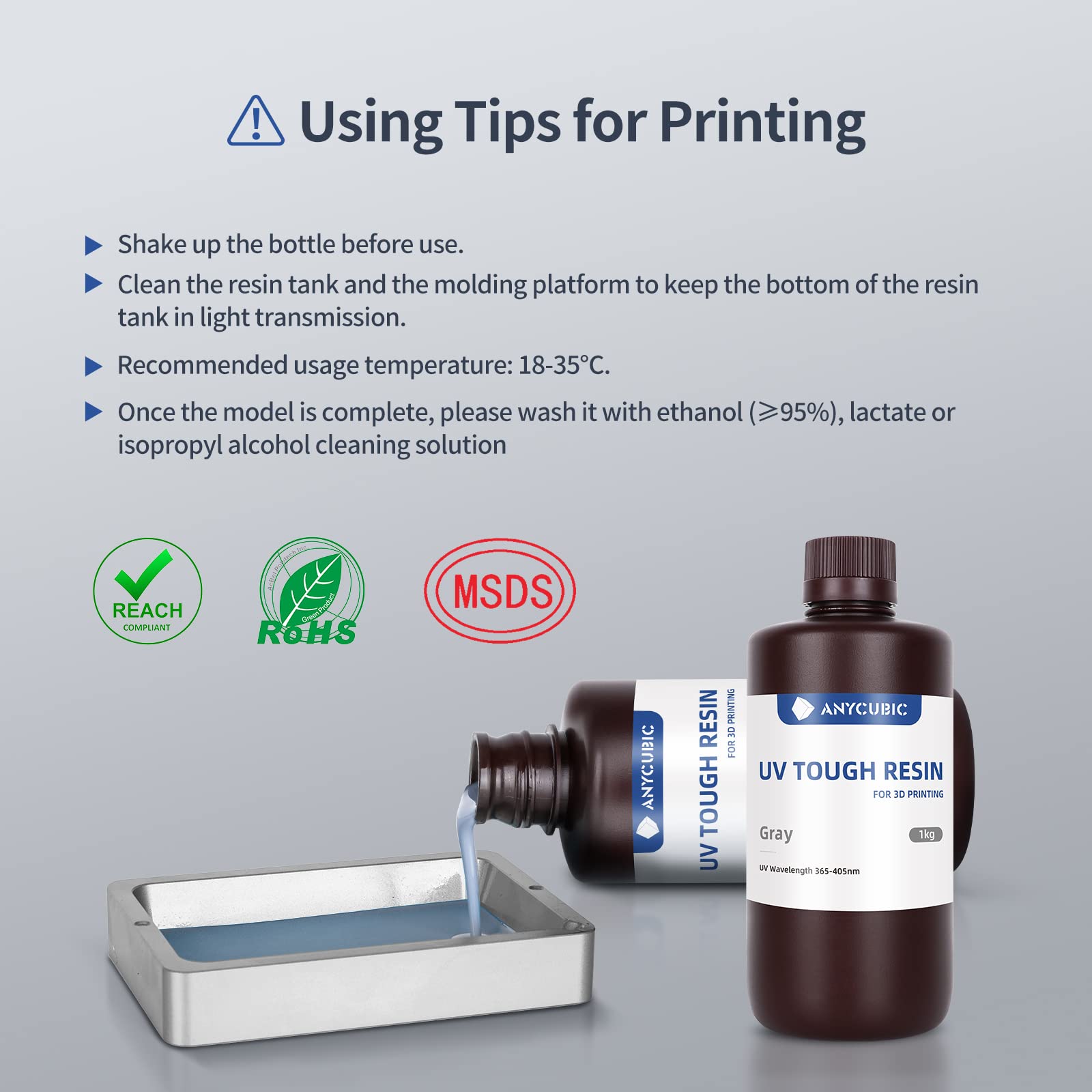 ANYCUBIC Tough Resin 2.0, 3D Printer Resin with Upgraded High Toughness and High Precision, 365-405nm Fast Curing 3D Resin for 4K 8K LCD/DLP/SLA 3D Printing (Black, 1kg)