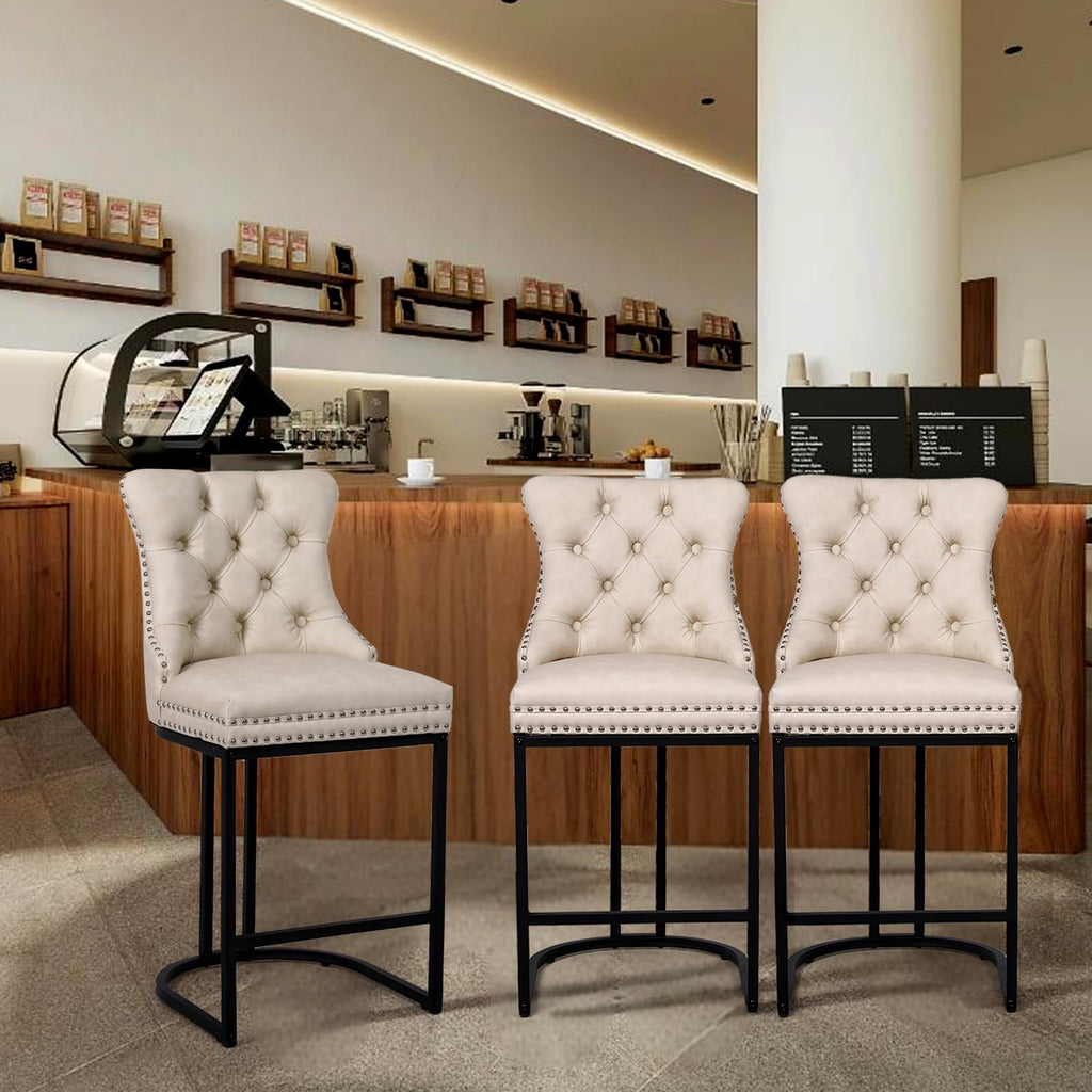 UVV Counter Height Bar Stools Set of 1, 26" Modern Barstools with Back, Velvet Upholstery Counter Chairs with Metal Legs for Kitchen Island, Bar, Counter, Beige