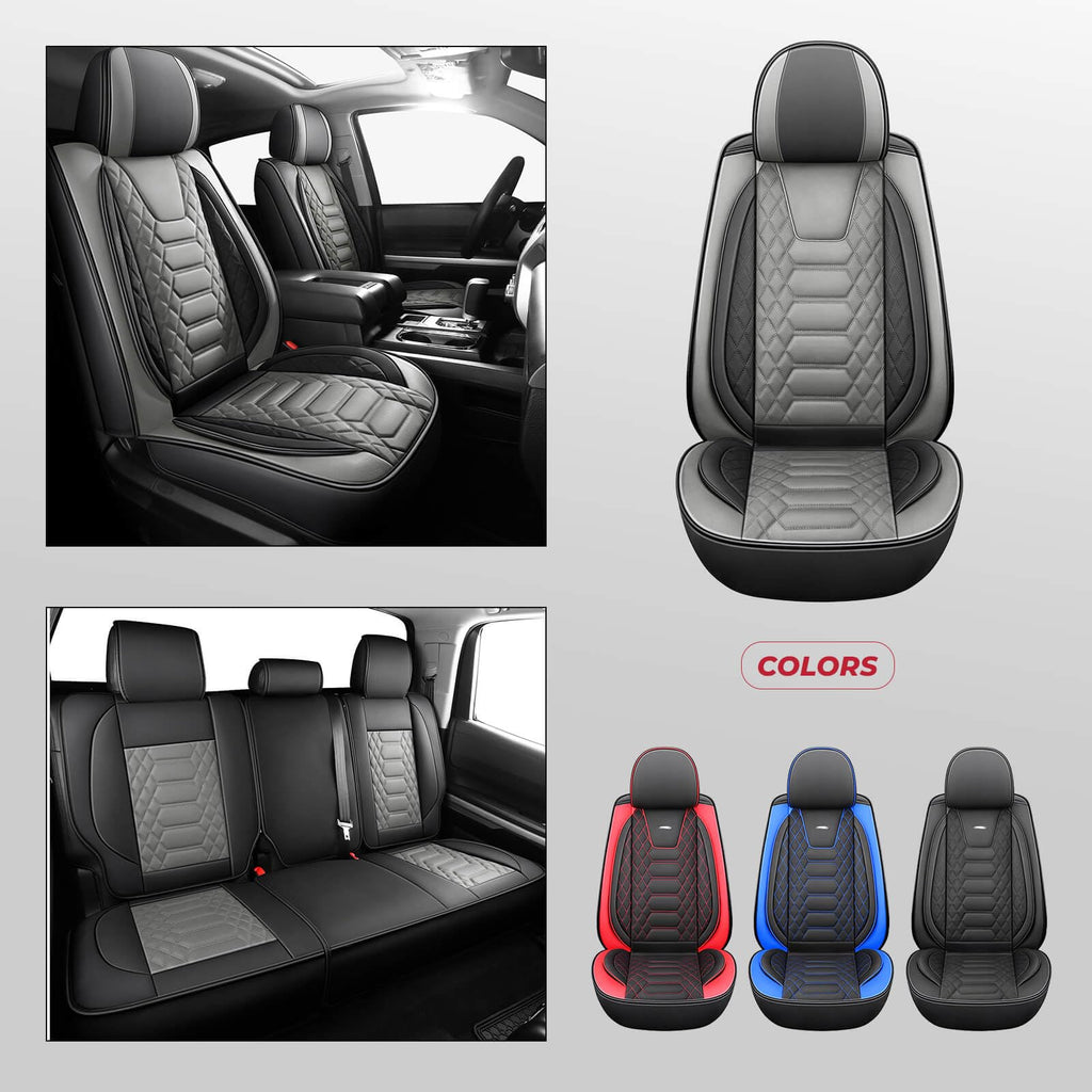 FREESOO Tundra Seat Covers 2007-2013, Fit for Toyota Tundra Crewmax Cab 5 Seats, Custom Truck Seat Covers with Waterproof Faux Leather Black