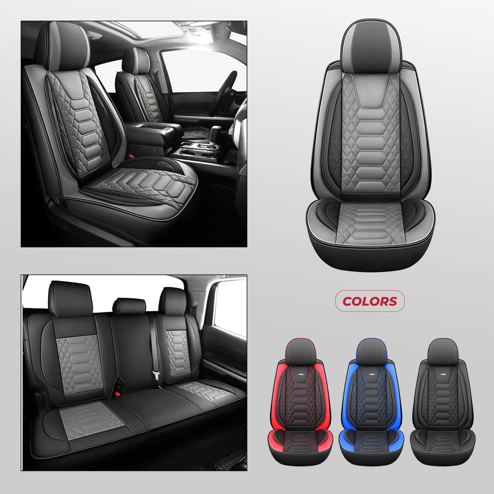 FREESOO Tundra Seat Covers 2007-2013, Fit for Toyota Tundra Crewmax Cab 5 Seats, Custom Truck Seat Covers with Waterproof Faux Leather Black