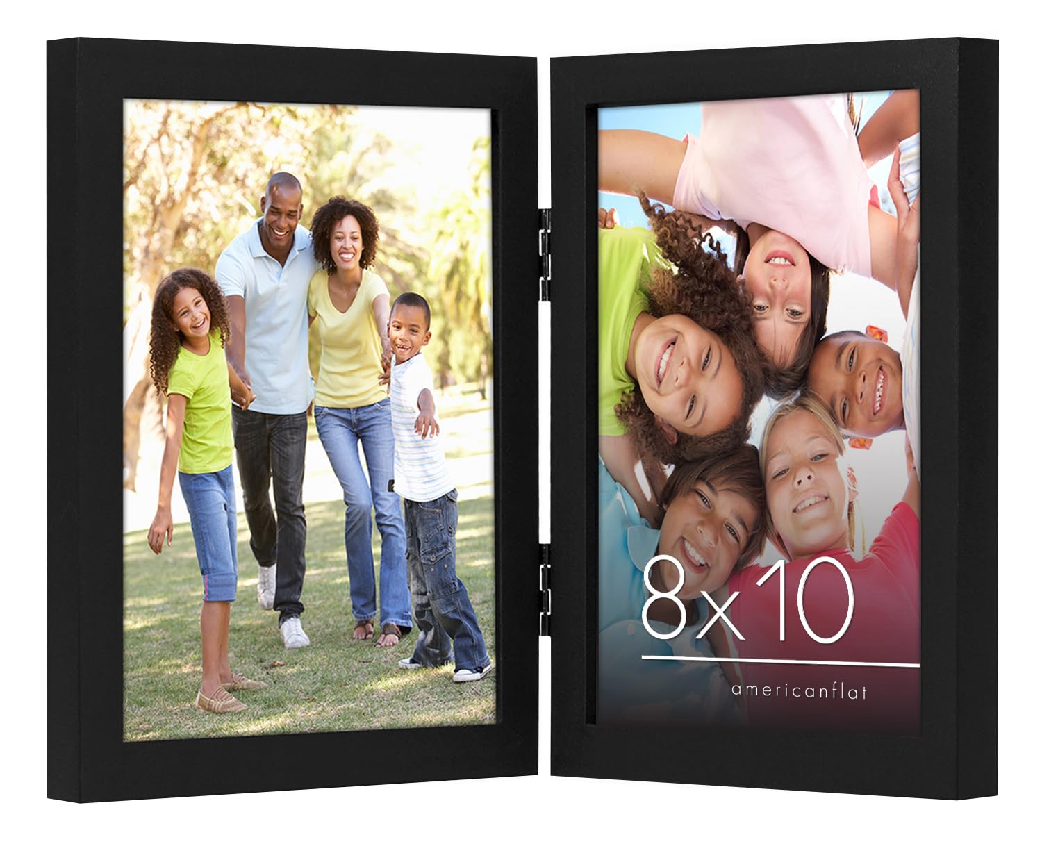 Americanflat Hinged 4x6 Picture Frame with Shatter-Resistant Glass - Double Picture Frames with Engineered Wood - Signature Collection - Photo Frame for Tabletop Display - Black