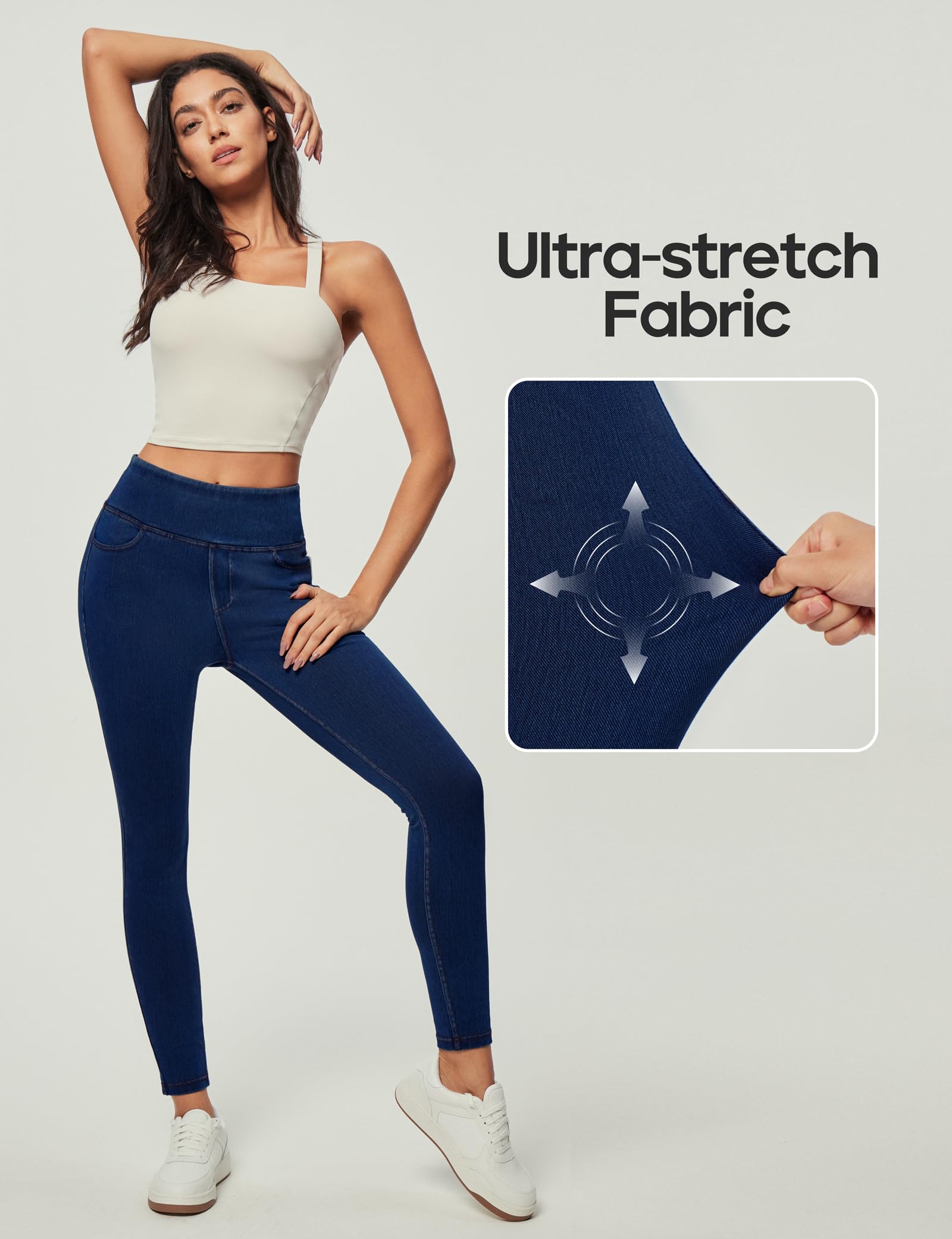 Heathyoga Stretchy Jeans for Women Trendy High Waist Pull On Jeggings Tummy Control Womens Skinny Jeans Leggings with Pockets