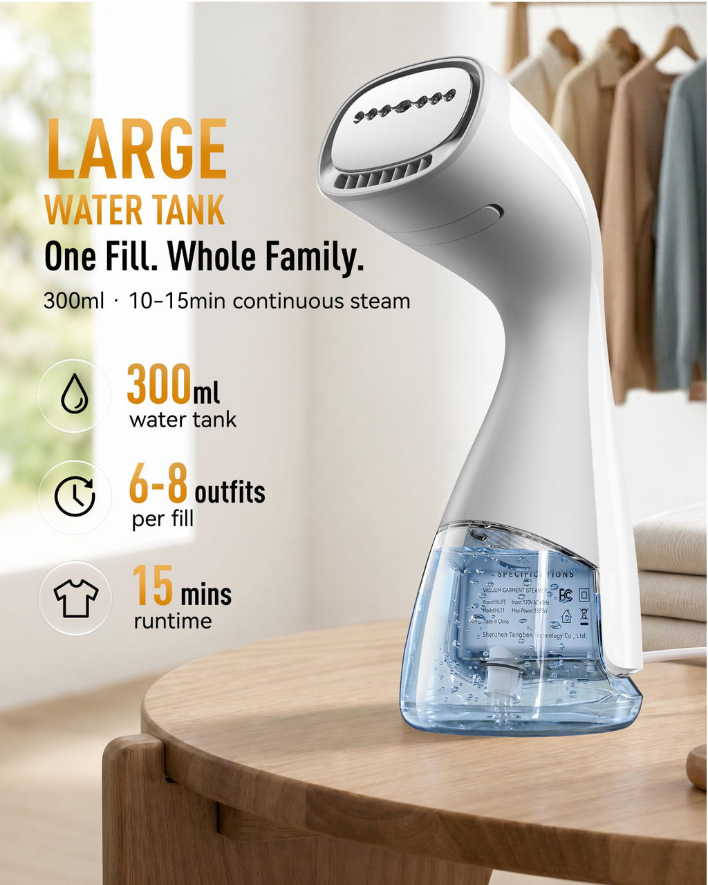 HiLIFE Steamer for Clothes, Portable Handheld Design, 240ml Big Capacity, 700W, Strong Penetrating Steam, Removes Wrinkle, for Home, Office and Travel(ONLY FOR 120V) (Olive Green)