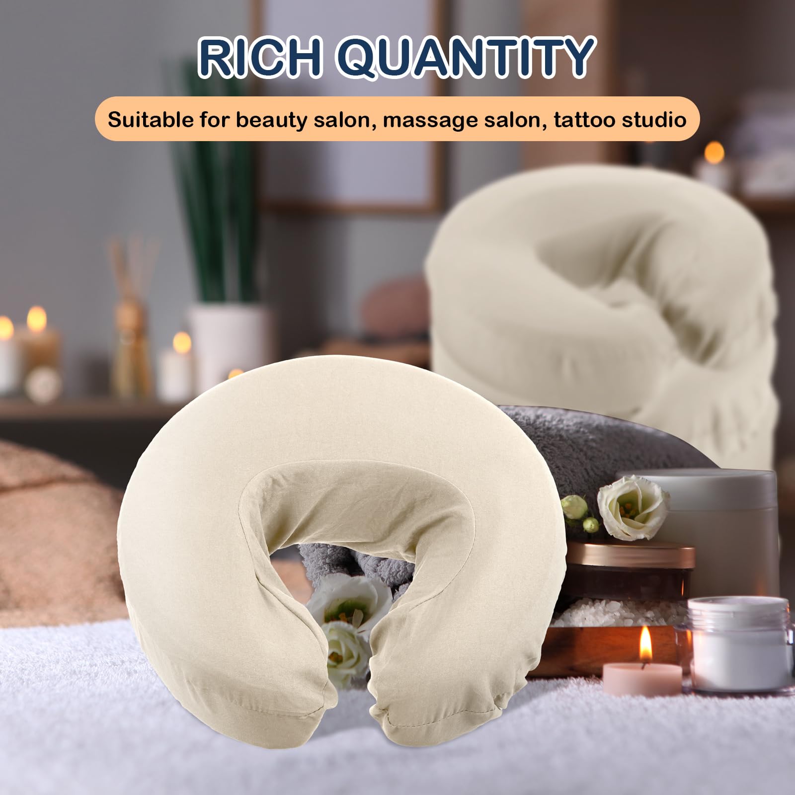 Macarrie 24 Pcs Face Cradle Covers for Massage Table Microfiber Reusable Soft Thicker Massage Table Headrest Covers Bulk Oil Proof Cradle Head Rest Sheets for Spa Beauty Salons(Beige)