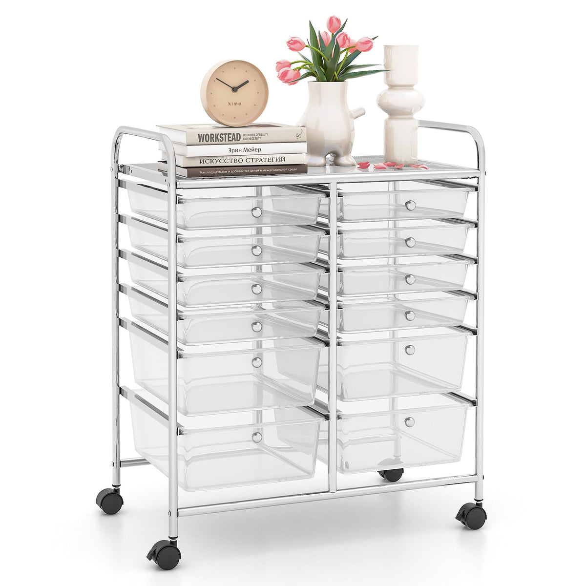 LDAILY 9 Drawer Rolling Storage Cart, Rolling Cart with Drawers for Classroom, Art Supply Craft Organizer on Wheel with Metal Frame & Handles for Home Office School