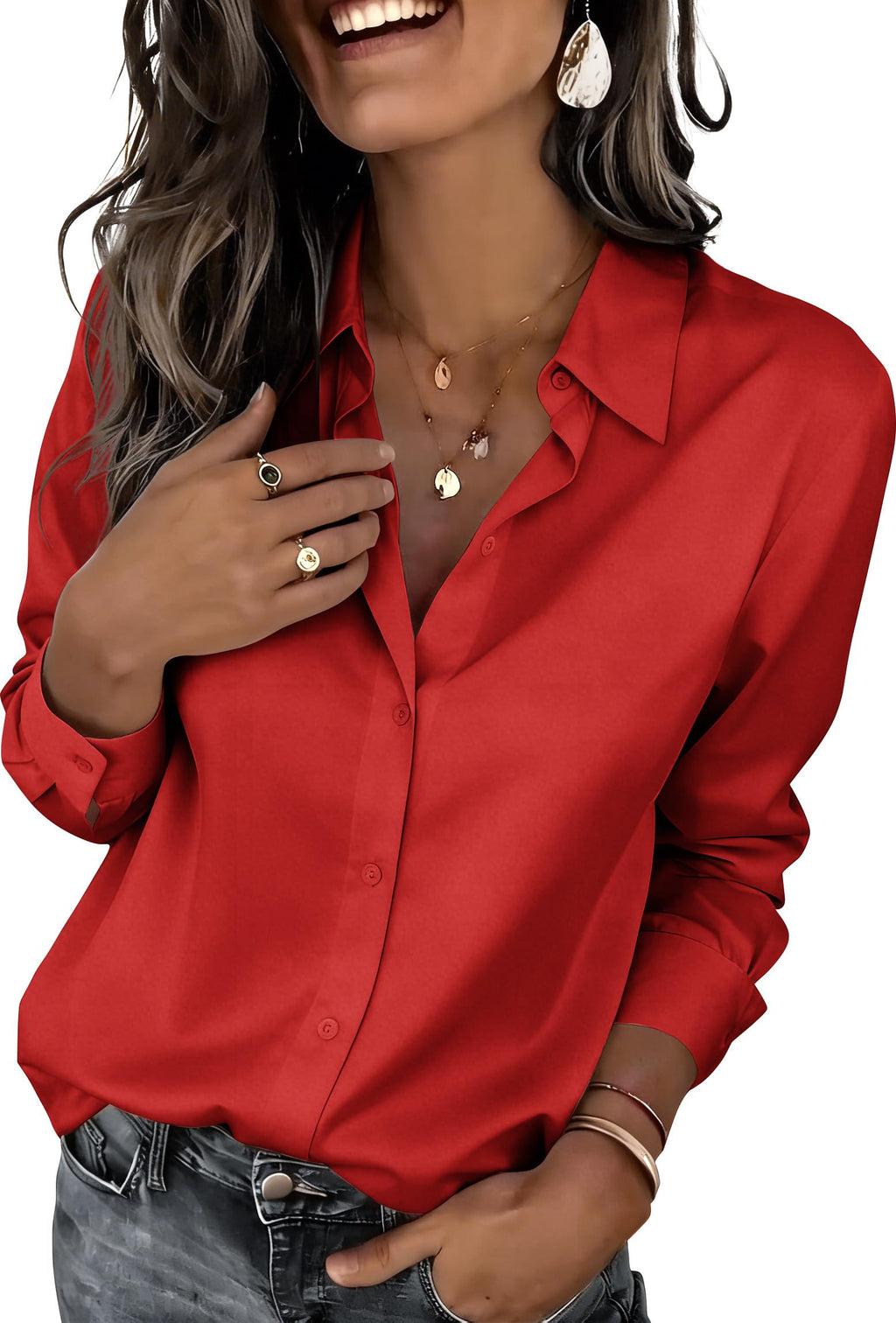 Zeagoo Button Down Shirts for Women Dressy Floral Printed Long Sleeve Blouse Business Casual Work Tops