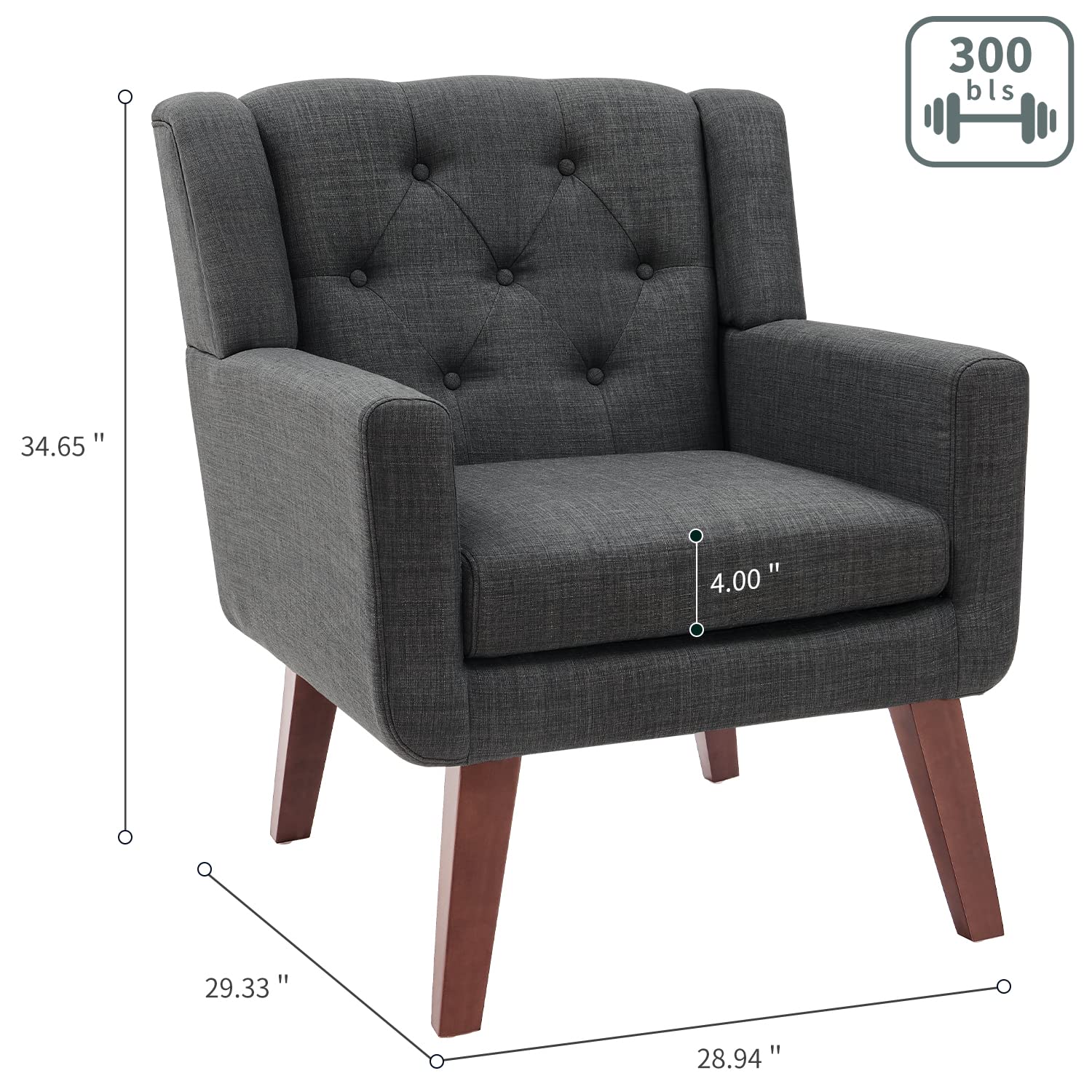 Living&Giving Accent Chair Button-Tufted Upholstered Living Room Chairs Comfy Reading Mid Century Modern with Linen Fabric Lounge Arm for Bedroom (Beige) 29.33D x 28.94W x 34.65H Inch