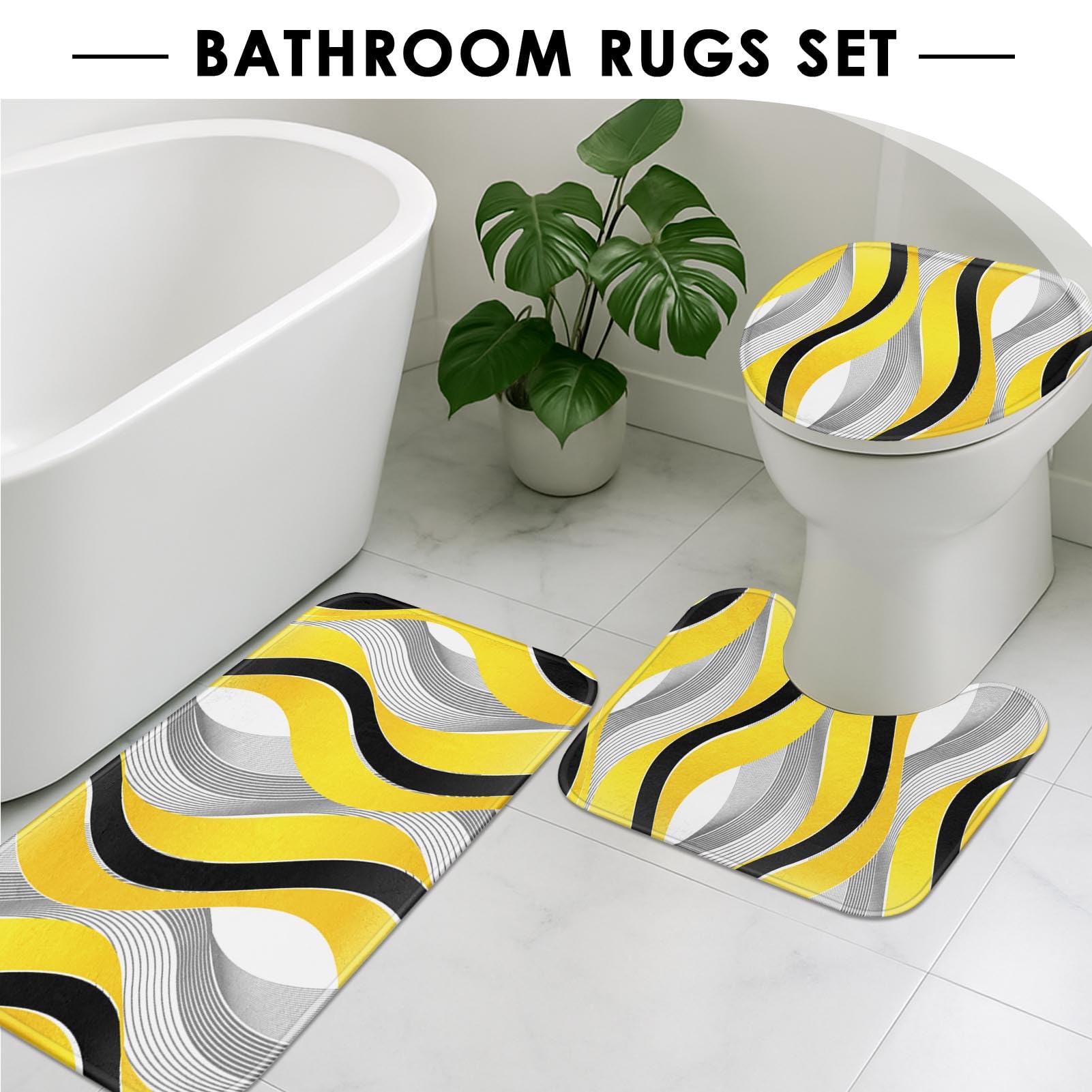 Beige Geometric Shower Curtain Set with Toilet Lid Cover and Non-Slip Rugs for Bathroom, Black Grey White Checkered 4 Pcs Shower Curtain, Modern Abstract Bathroom Set with 12 Hooks
