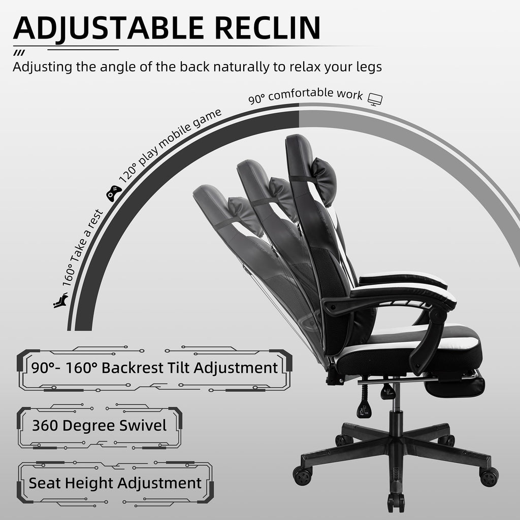Shintenchi Gaming Chair,Video Game Chair with footrest and Massage Lumbar Support,Height Adjustable Game Chair with 360°Swivel Seat Ergonomic Computer Chair with Headrest for Office or Gaming(Blue)