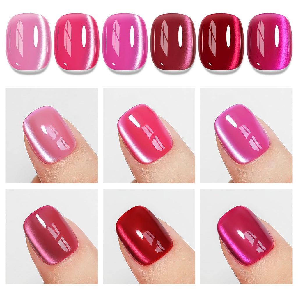 MIZHSE Cat Eye Gel Nail Polish, Moonlight Magnetic Gel Polish and Sheer Nude Nail Kit with 1 Magnet Stick, Glass Shiny Effect Silver Pink Purple Soak Off Manicure Home DIY