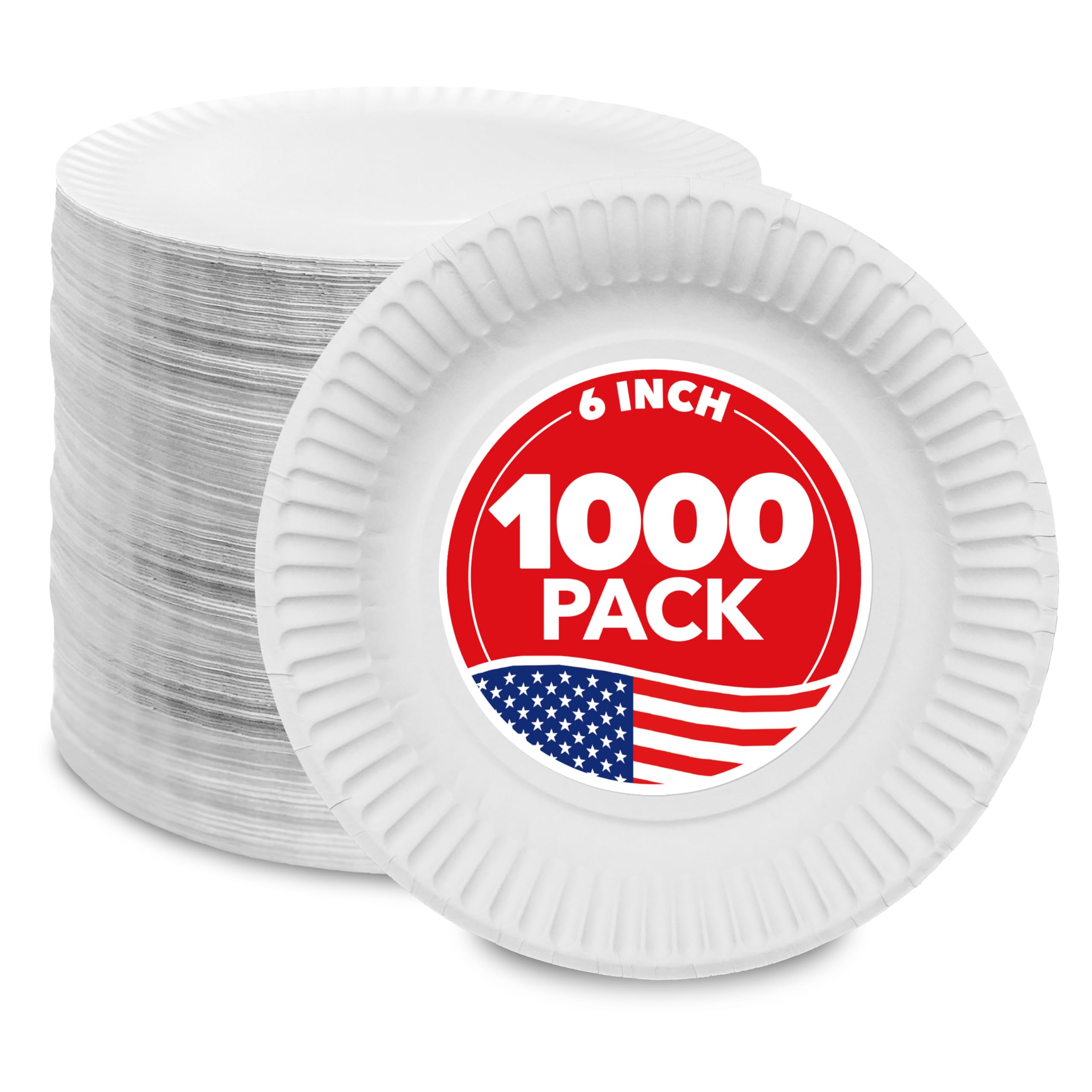 6-Inch Paper Plates Uncoated, Everyday Disposable Dessert Plates 6" Paper Plate Bulk, White, 300 Count, Stock Your Home