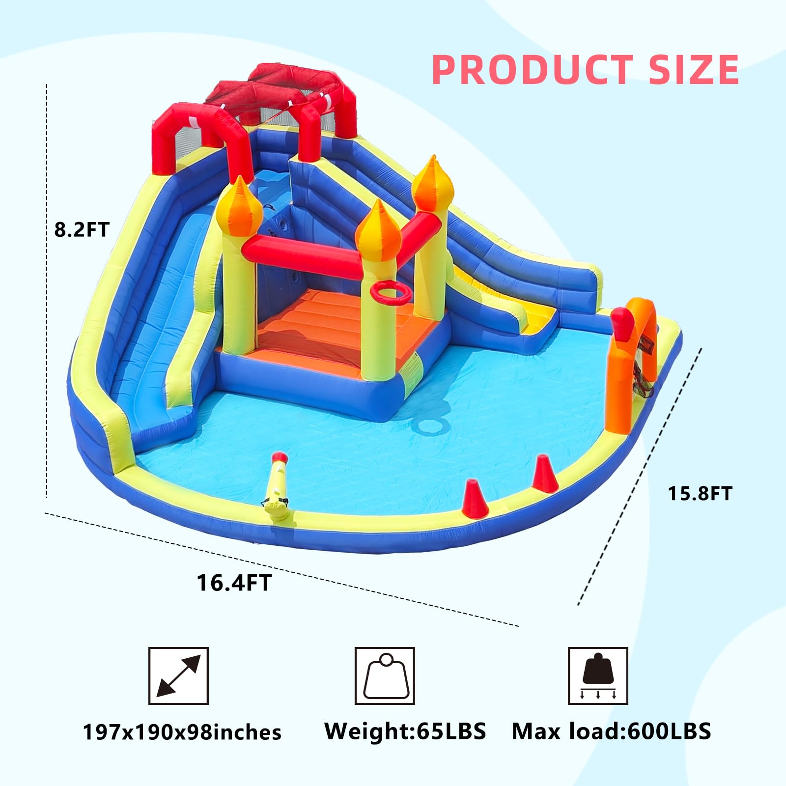 Blow Up Water Slides Two Long Slides Jumping Bouncy Castle for Kids Outdoor Inflatable Bounce House with 680W Blower for Kids Backyard