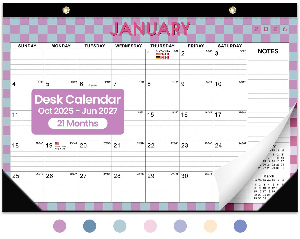 Desk Calendar 2026-2027, 21-Month Calendar Runs Until June 2027, Large 17" x 12" Monthly Desktop & Wall Calendar for Home & Office - Floral