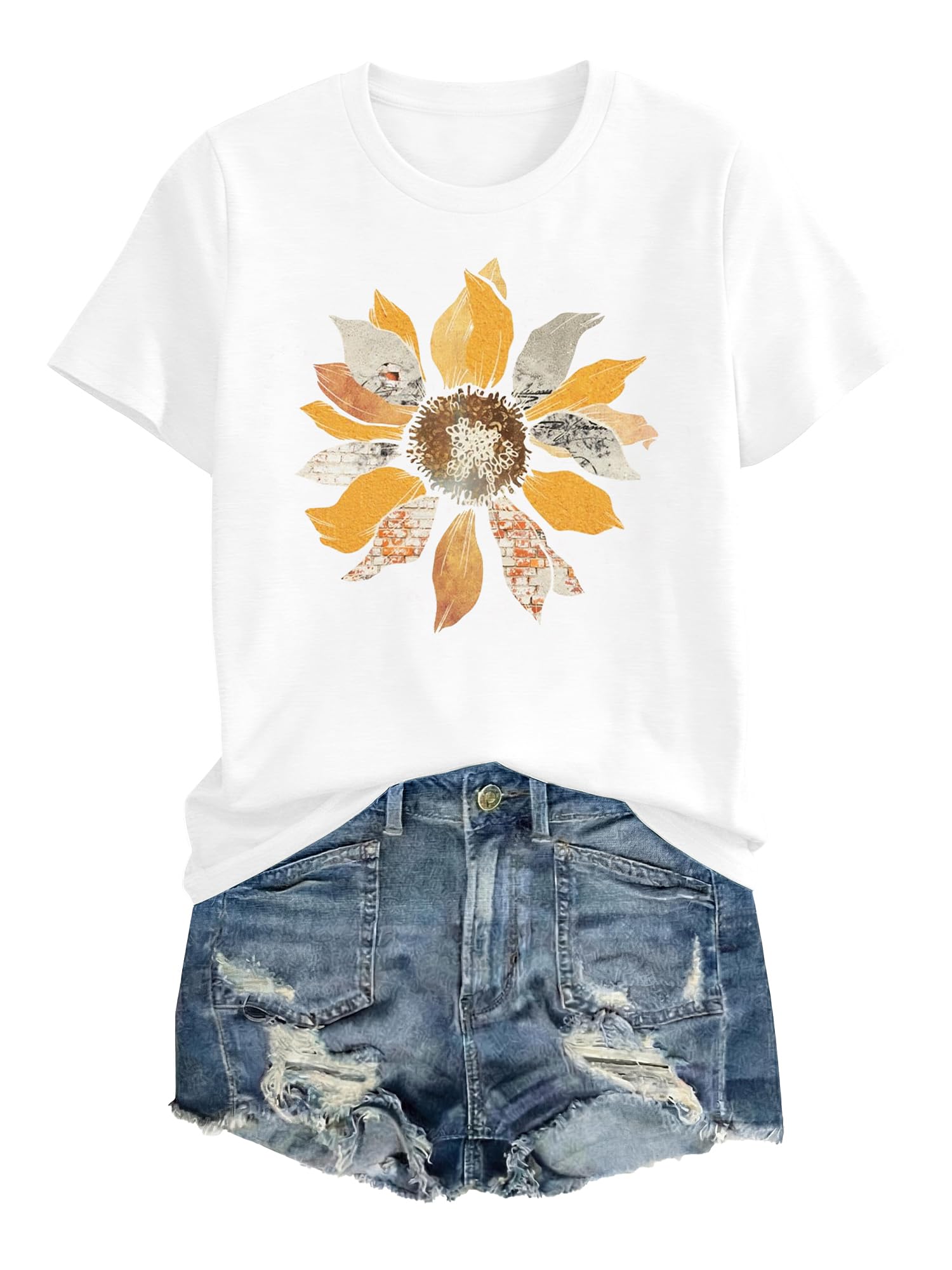 Anbech Womens Dandelion Graphic T-Shirts Teen Girls Cute Sunflower Print Casual Tee Tops