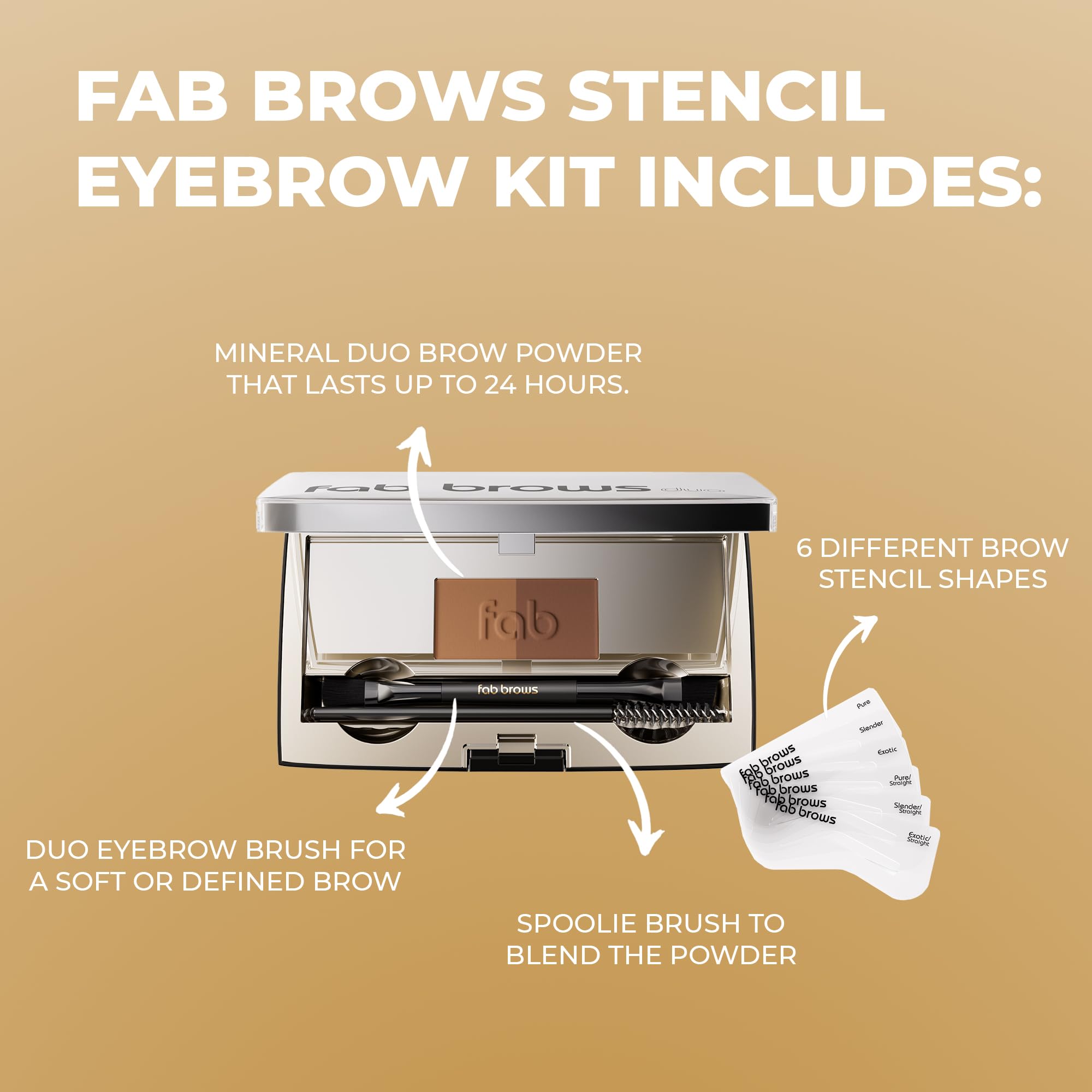 Fab Brows Duo Eyebrow Kit, Ultimate Brow Stencil Kit with Compact Powder Mirror and Eyebrow Shaper, Waterproof Eyebrow Makeup Kit Contour Palette, Eyebrow Cosmetics, (Dark Brown/Chocolate Brown)