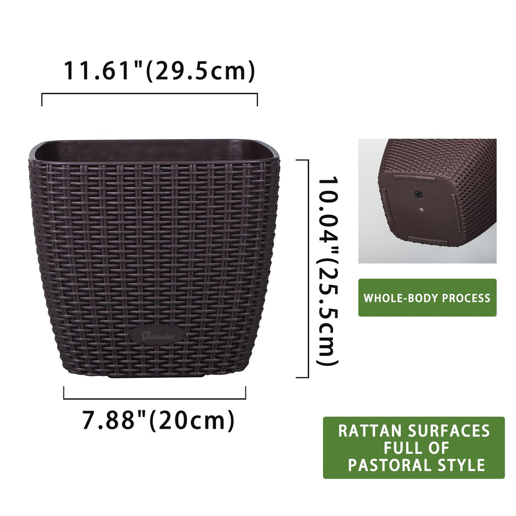 Dexceder 9x8 Self Watering Planter (Black High Gloss) | Inner Mat Design, Thickened Table Flower Plant Pot with Water Level Indicator Indoor Outdoor