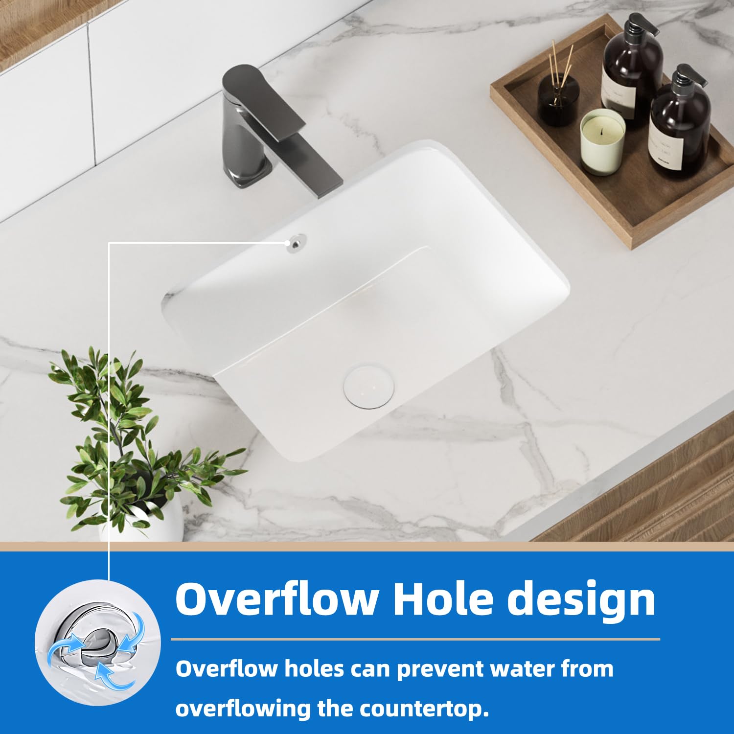 KINGWONG 14 Inch Small Square Undermount Bathroom Sink, 13.75" Ceramic White Porcelain Under Counter Basin for Vanity, Modern Rectangular Sink with Overflow Hole, Easy to Clean, Interior 11.5" x 11.5"