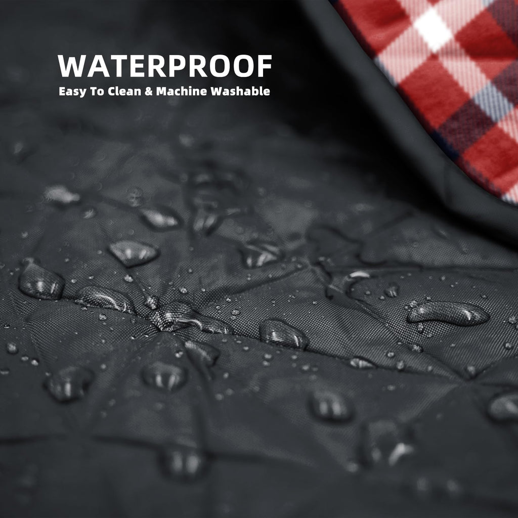 Large Outdoor Waterproof Blanket Extra Thick Fleece Stadium Blanket for Camping, Car, Pet, Picnics - Windproof, Wearable, Machine Washable 80" x 58" (Black Check)