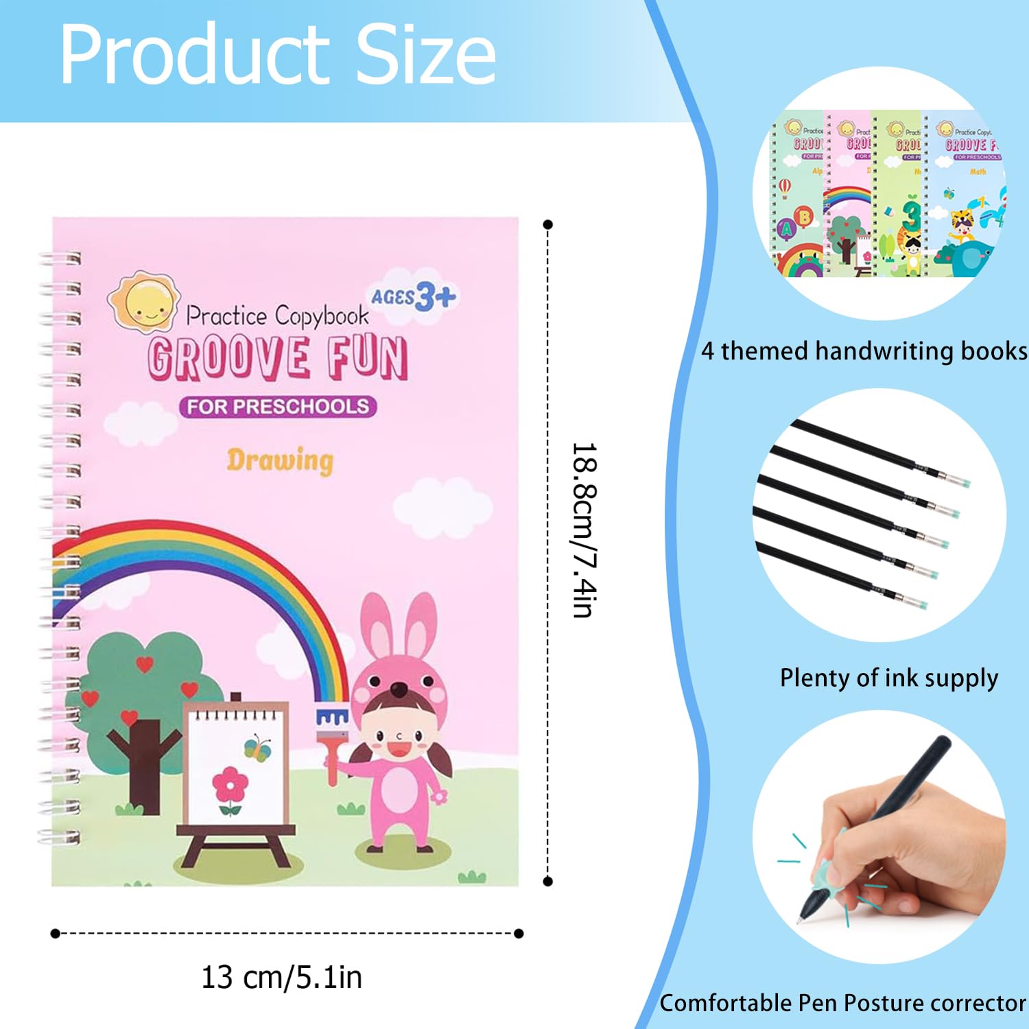 AALGO Large Magic Grooved Writing Practice Books- Reusable Handwriting Practice for Kids 8-10 - Preschool Workbook- Letter Tracing for Kids Ages 3-5