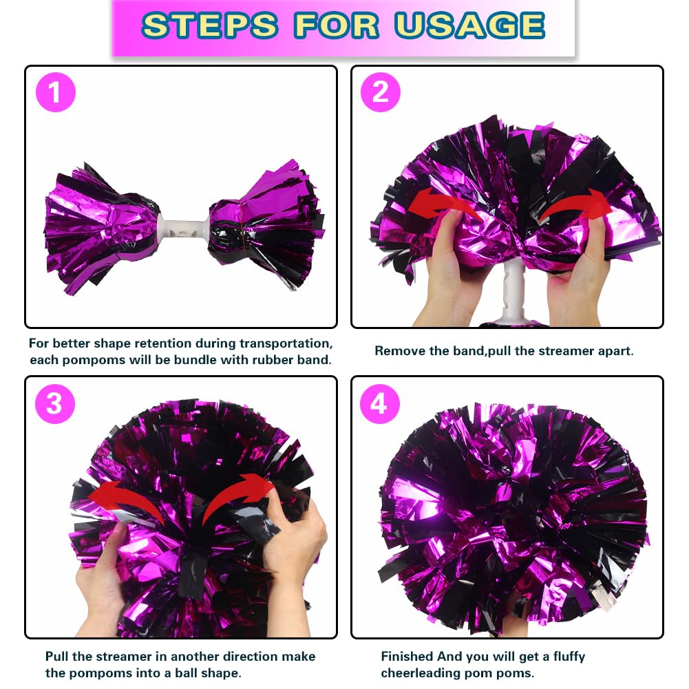 Lovecheer 2PCS/6PCS Metallic Pom Poms Cheerleading with Baton Handle Cheer Pompoms for Kids Adults Team Sports Spirit Party Cheering