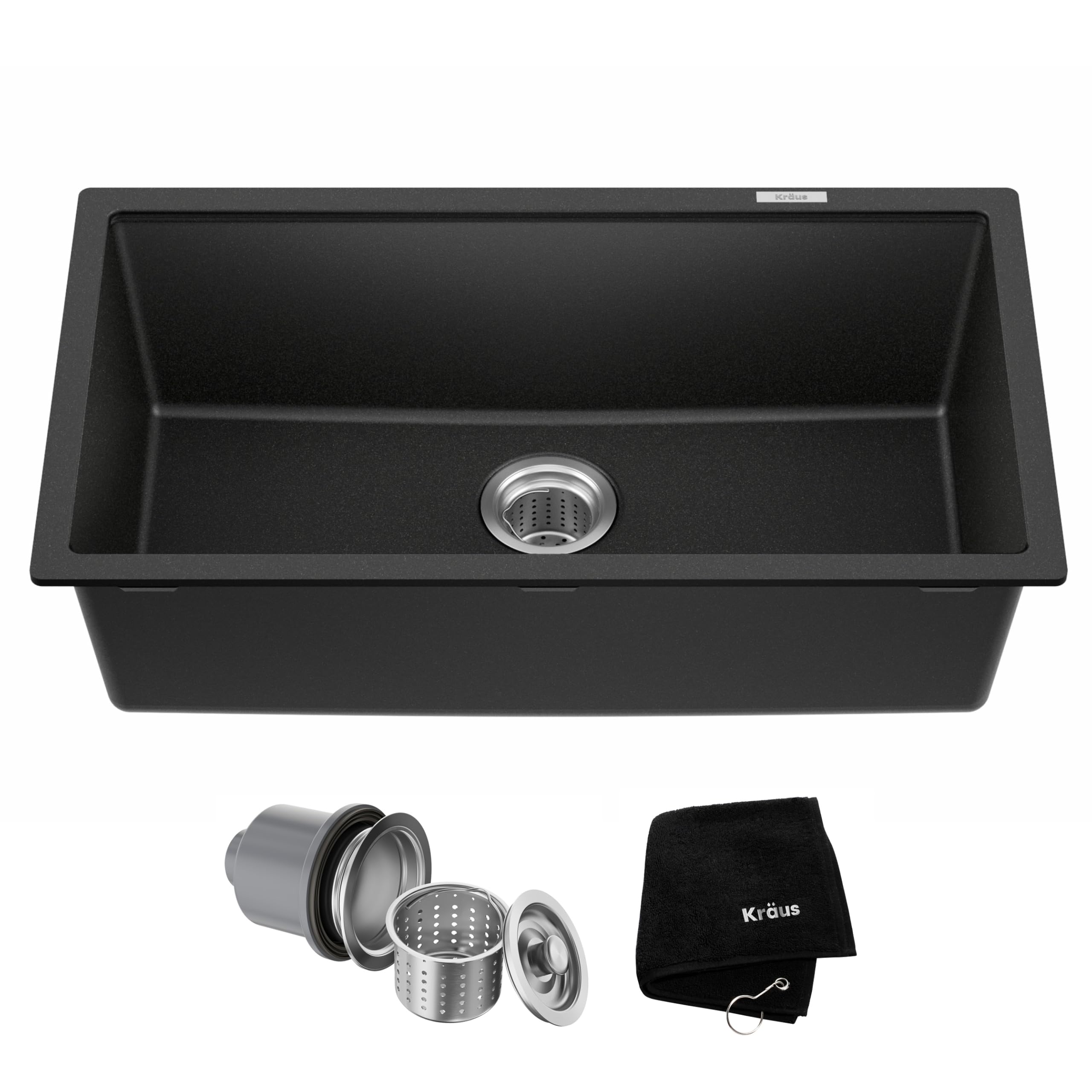 KRAUS Quarza 31-inch Undermount Single Bowl Granite Kitchen Sink in Black Onyx, KGU-413B