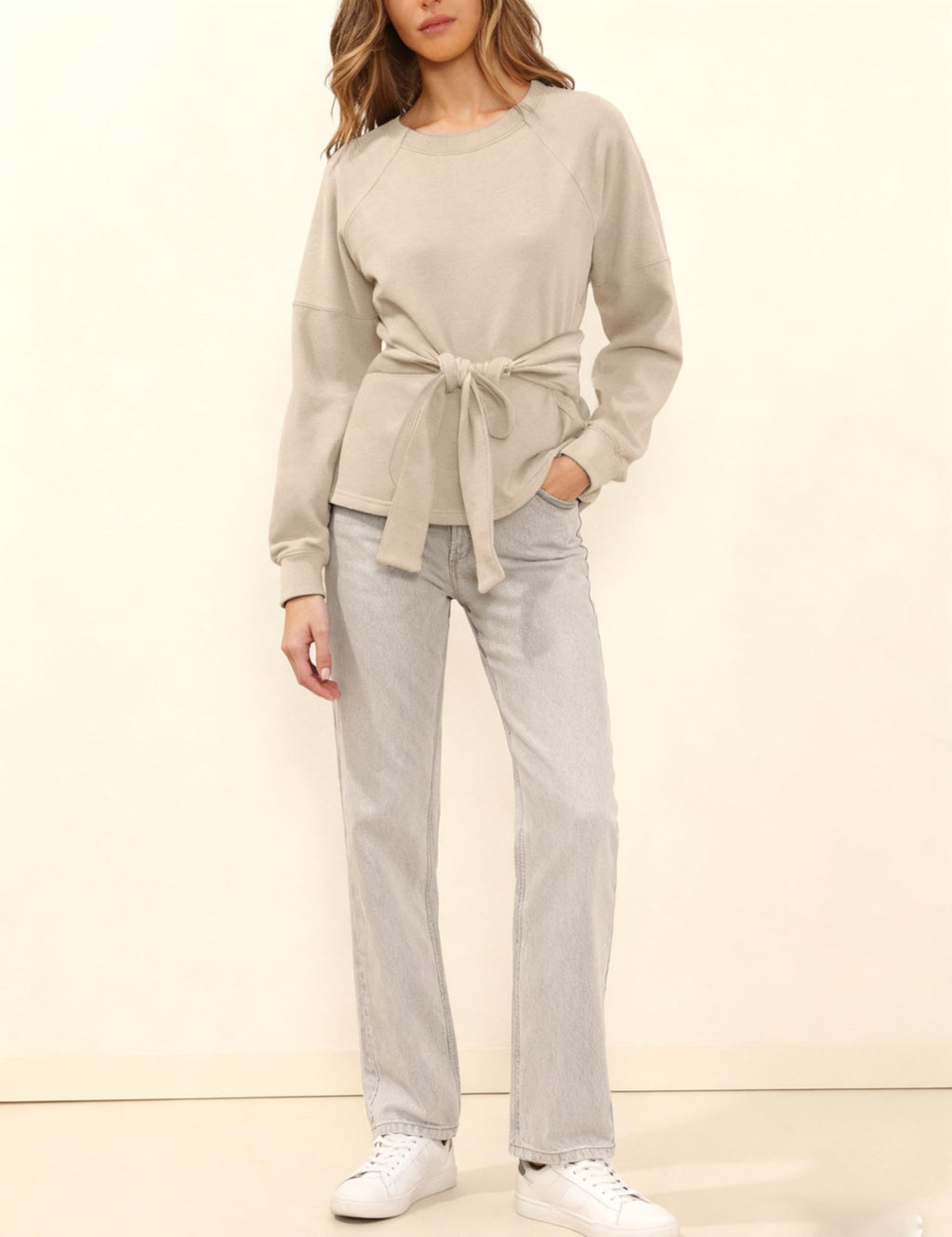 Zhiyouni Women's Long Sleeves Shirt Tops Casual 2026 Fall Fashion Crewneck Tie Knot Sweatshirt Pullover